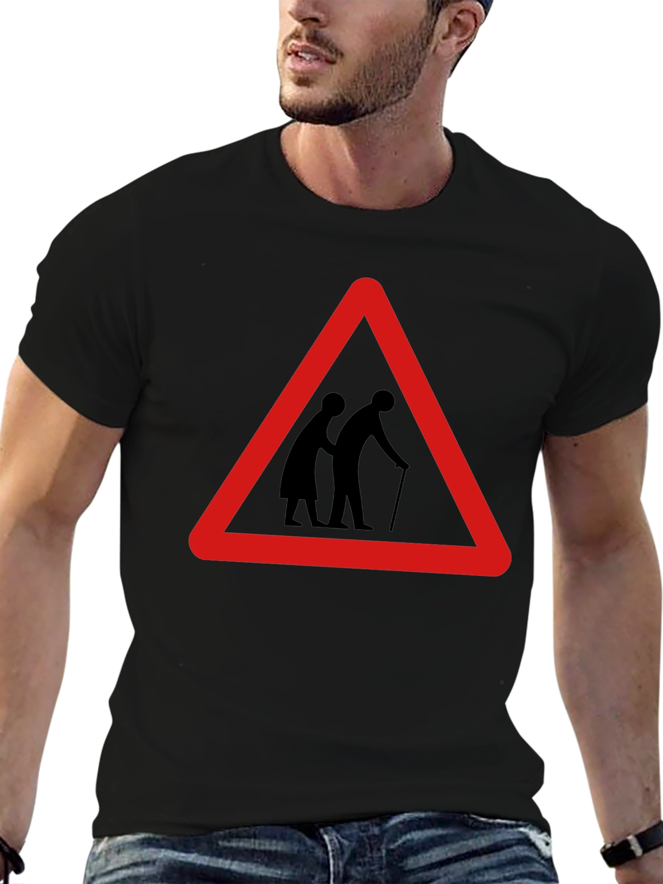 Funny Slow Elderly Sign Black T-Shirt
