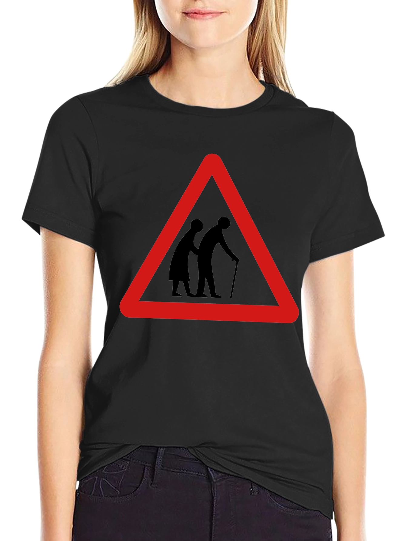Funny Slow Elderly Sign Black T-Shirt