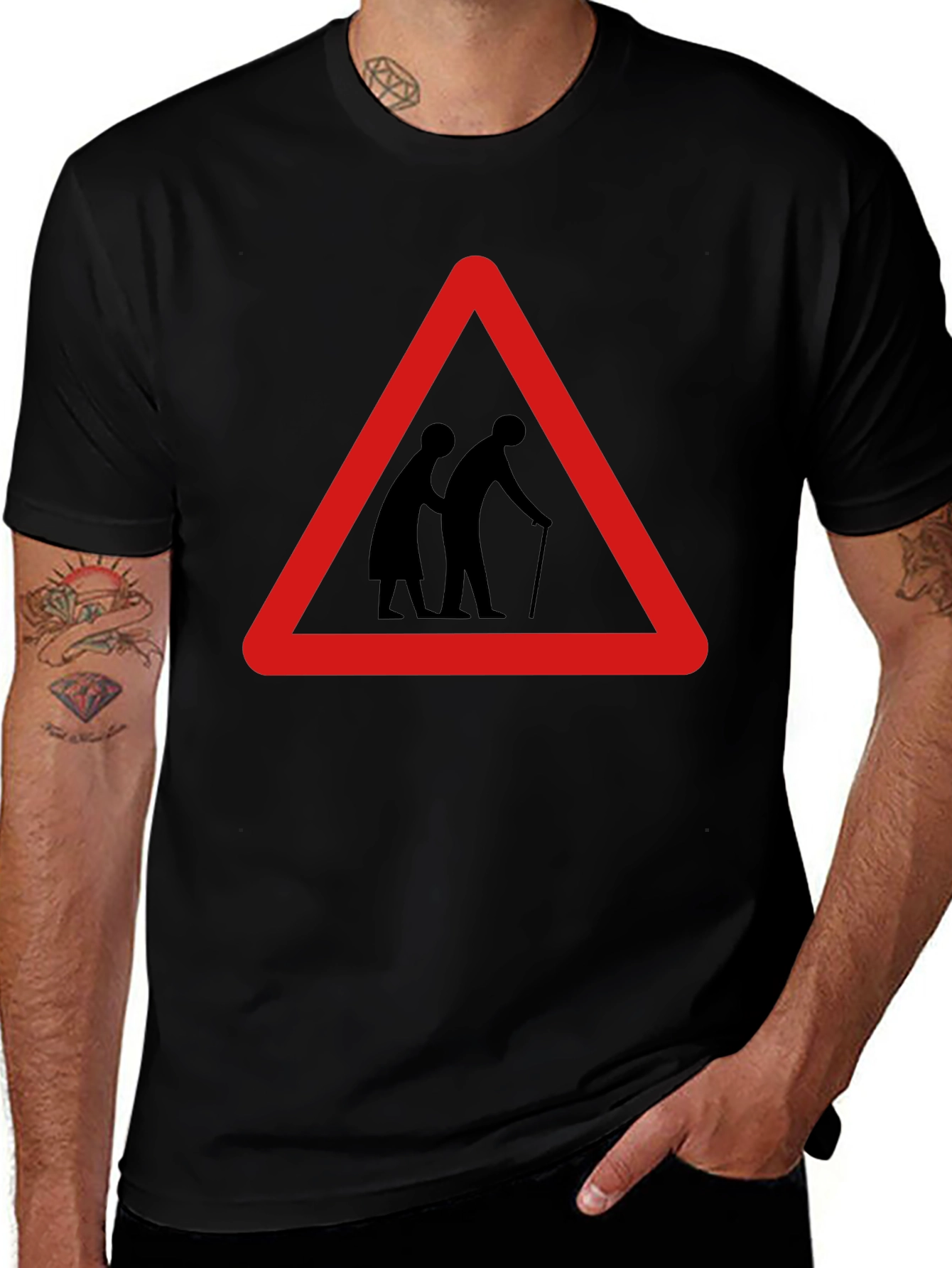 Funny Slow Elderly Sign Black T-Shirt