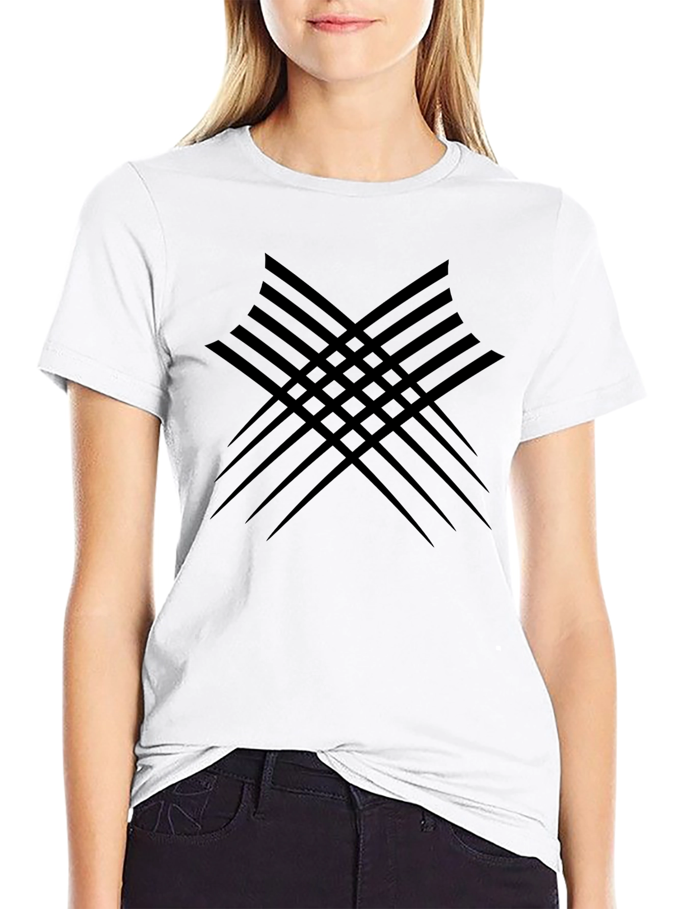 Abstract Line Pattern Black T-Shirt
