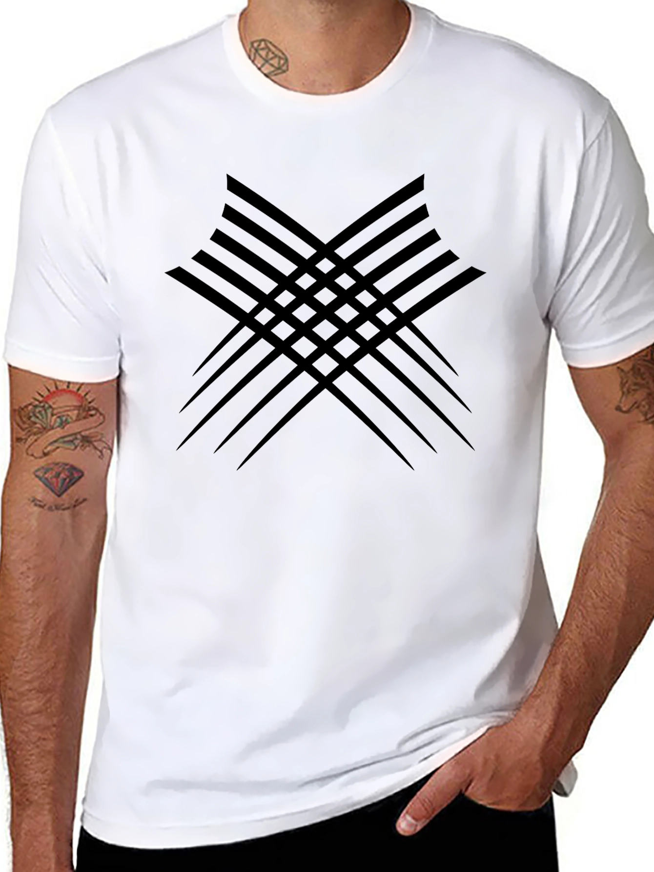 Abstract Line Pattern Black T-Shirt
