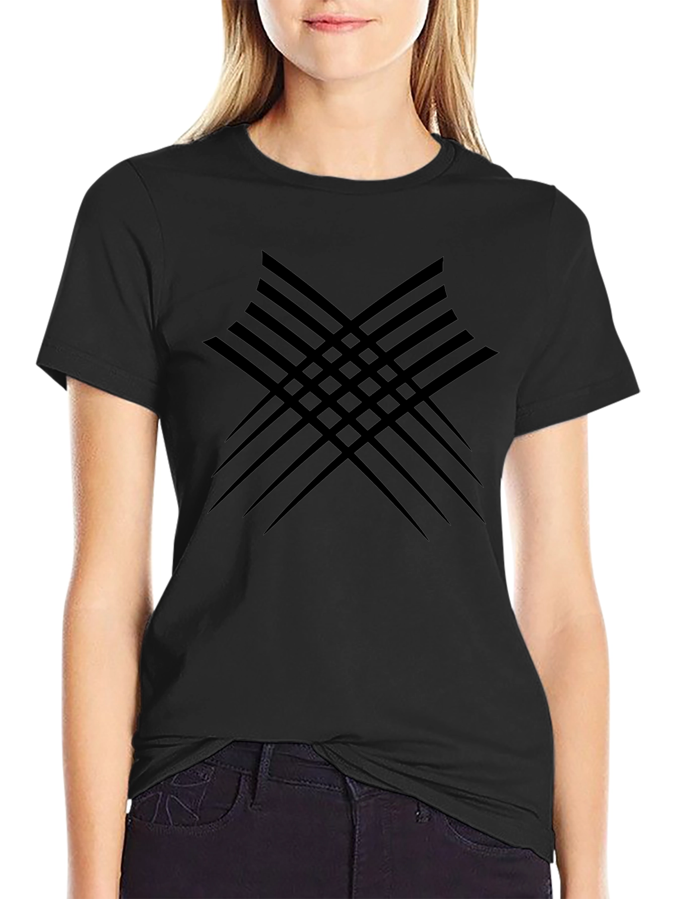 Abstract Line Pattern Black T-Shirt