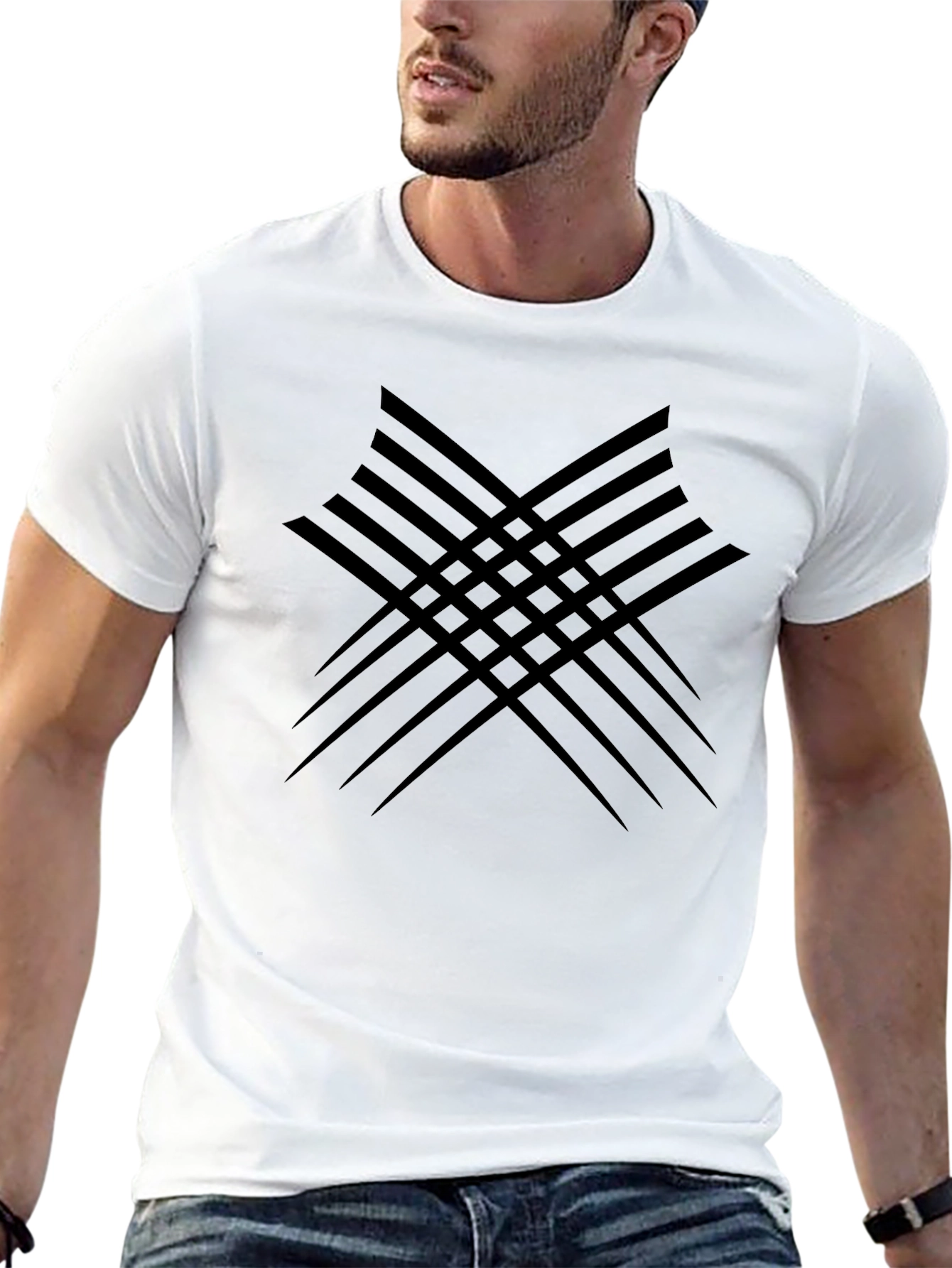 Abstract Line Pattern Black T-Shirt