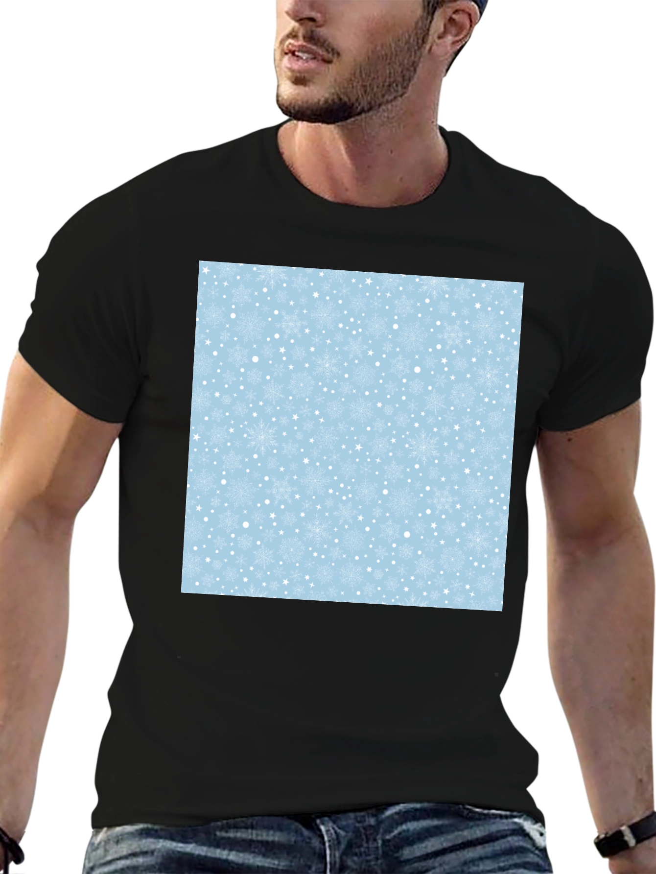 Snowflake Pattern Black T-Shirt