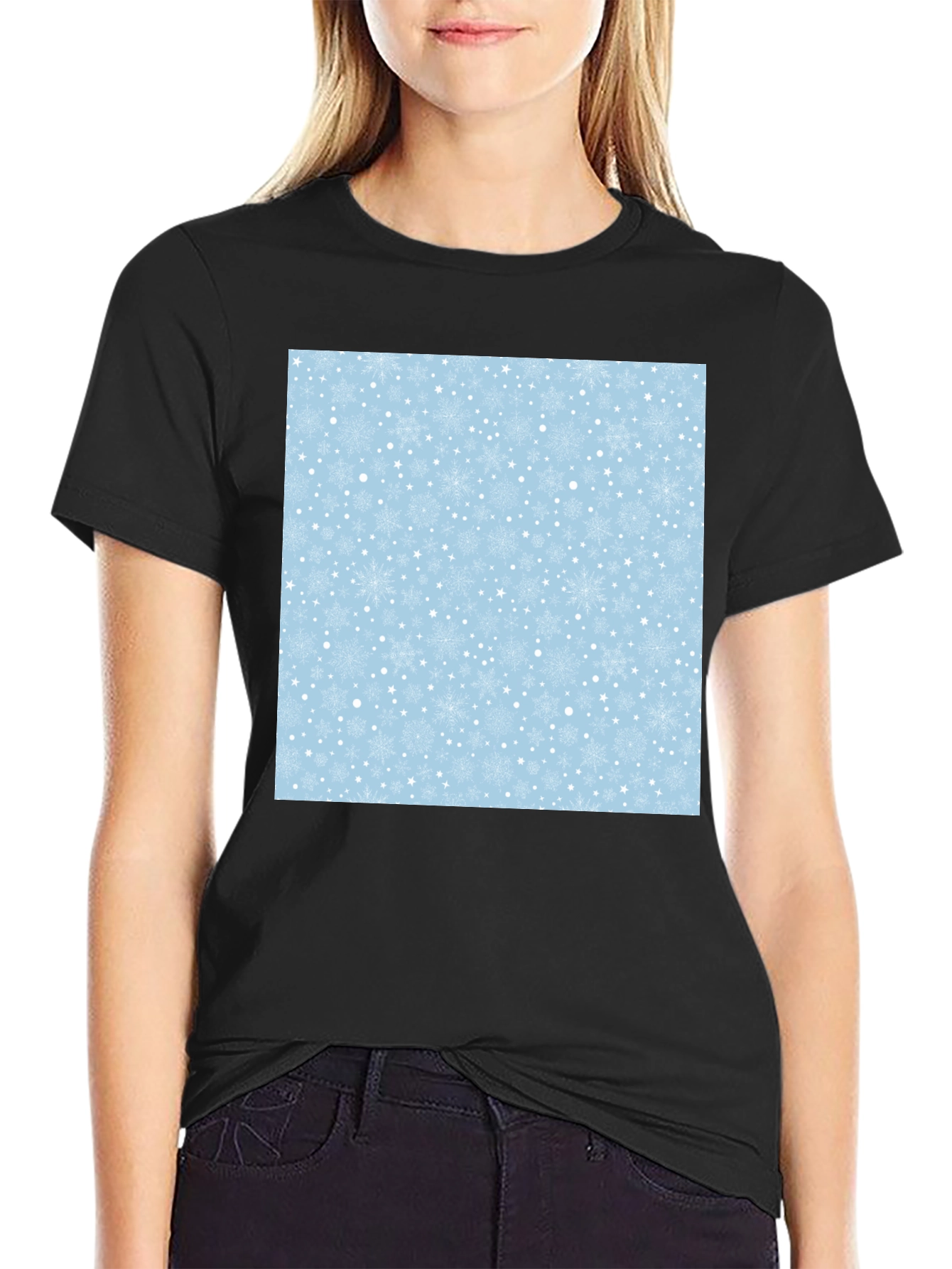 Snowflake Pattern Black T-Shirt