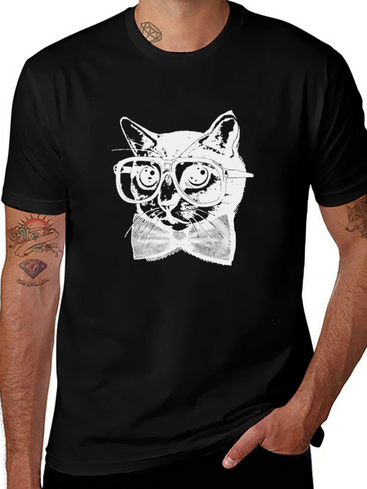 Cool Cat with Glasses Black T-Shirt