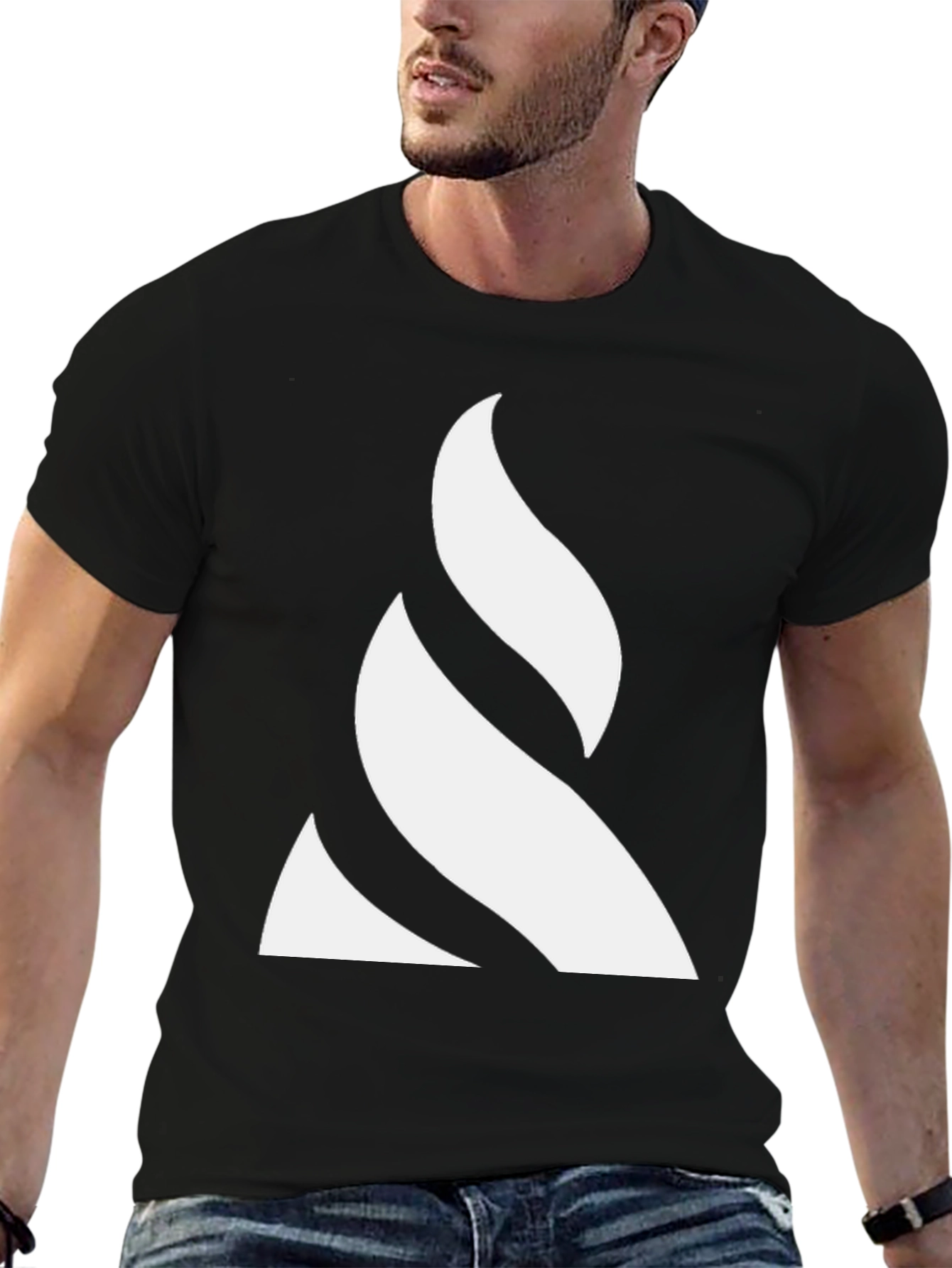 Modern Graphic Tee - Black with White Abstract Design