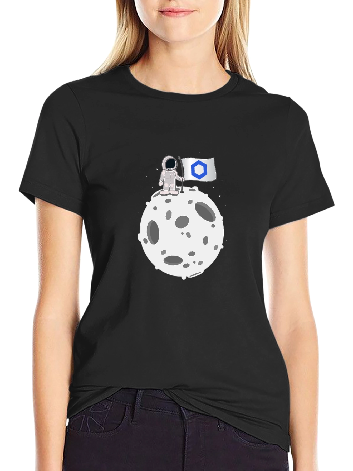 Astronaut Flag Moon Black T-Shirt