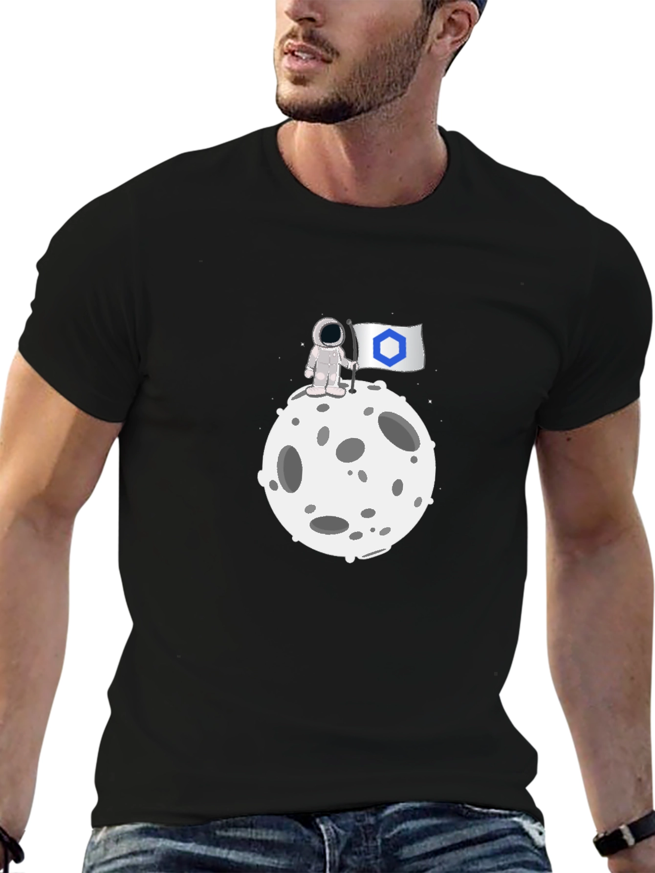 Astronaut Flag Moon Black T-Shirt