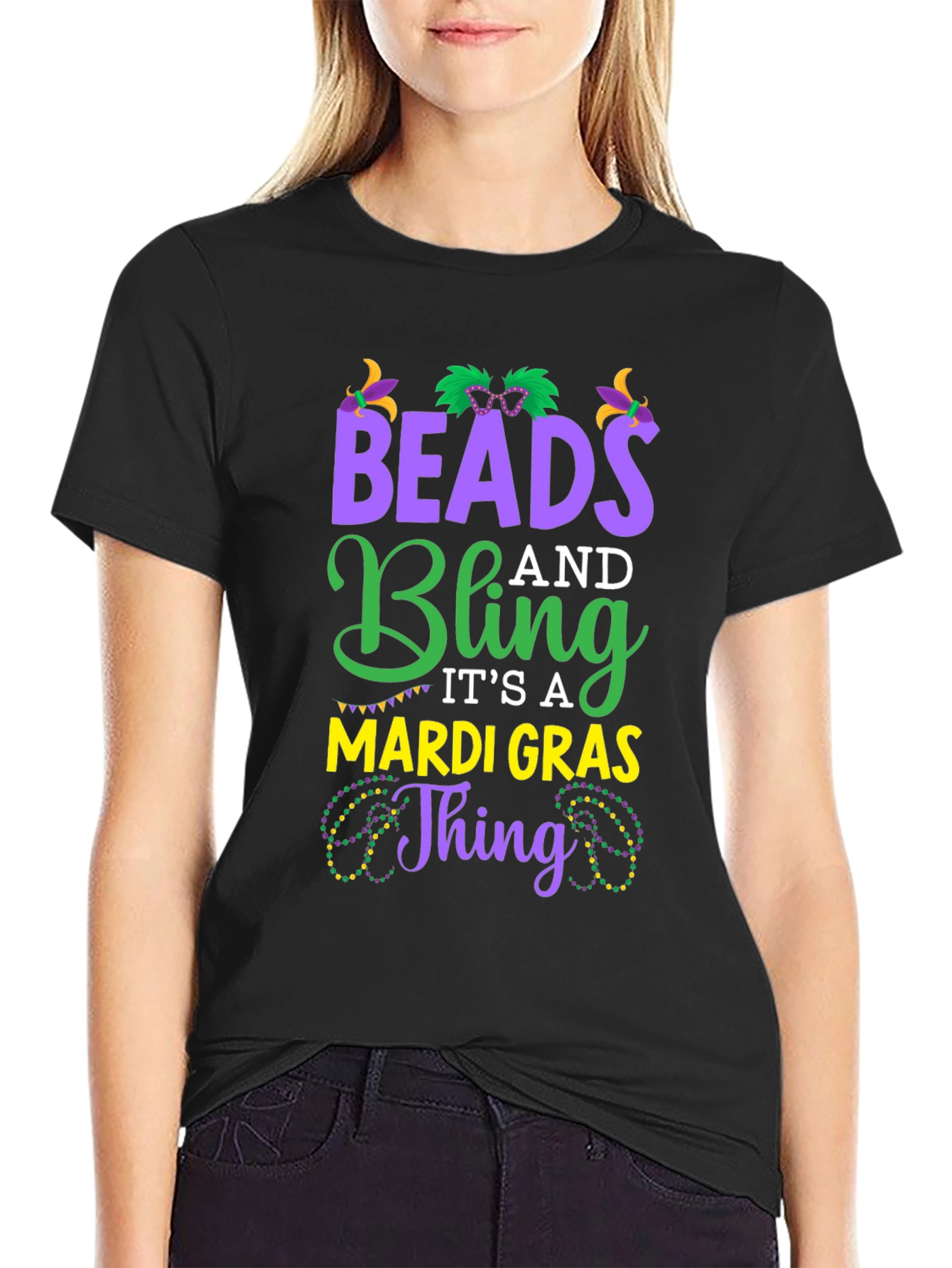 Mardi Gras Beads and Bling Graphic Tee