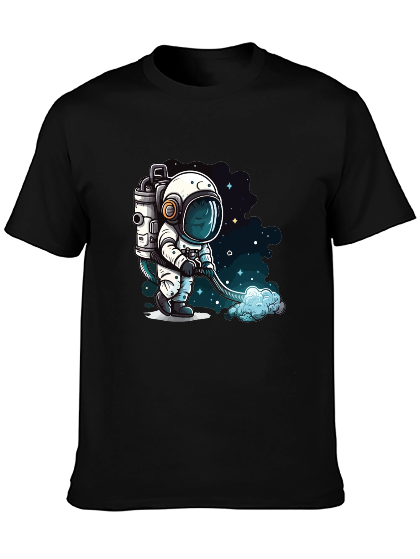 Astronaut Vacuuming Space T-Shirt - Black
