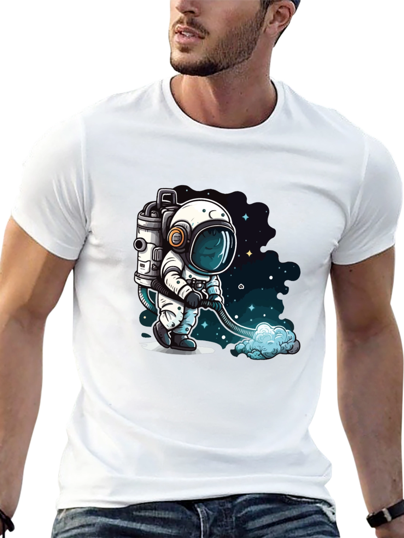 Astronaut Vacuuming Space T-Shirt - Black