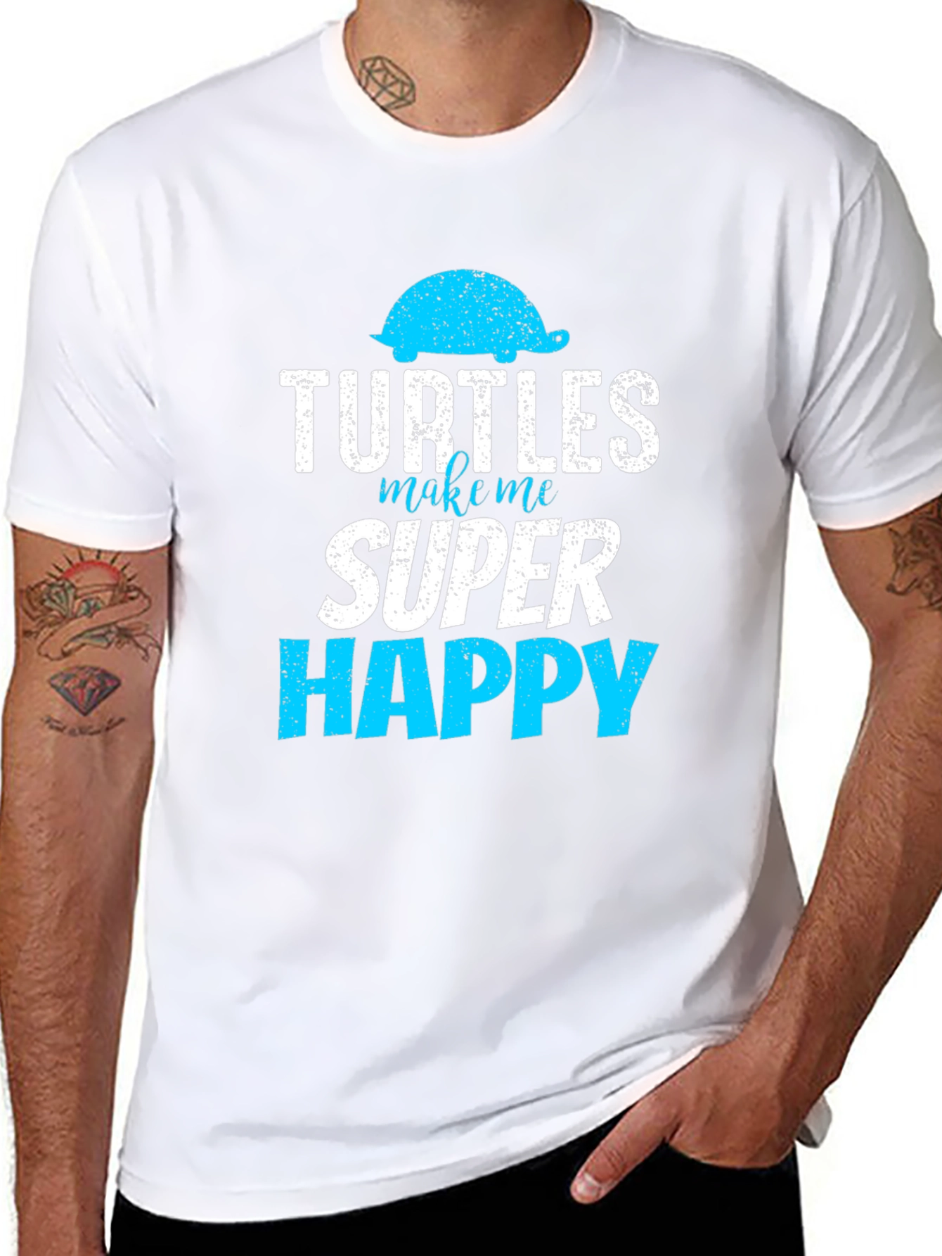 Turtles Make Me Super Happy Black Graphic T-Shirt