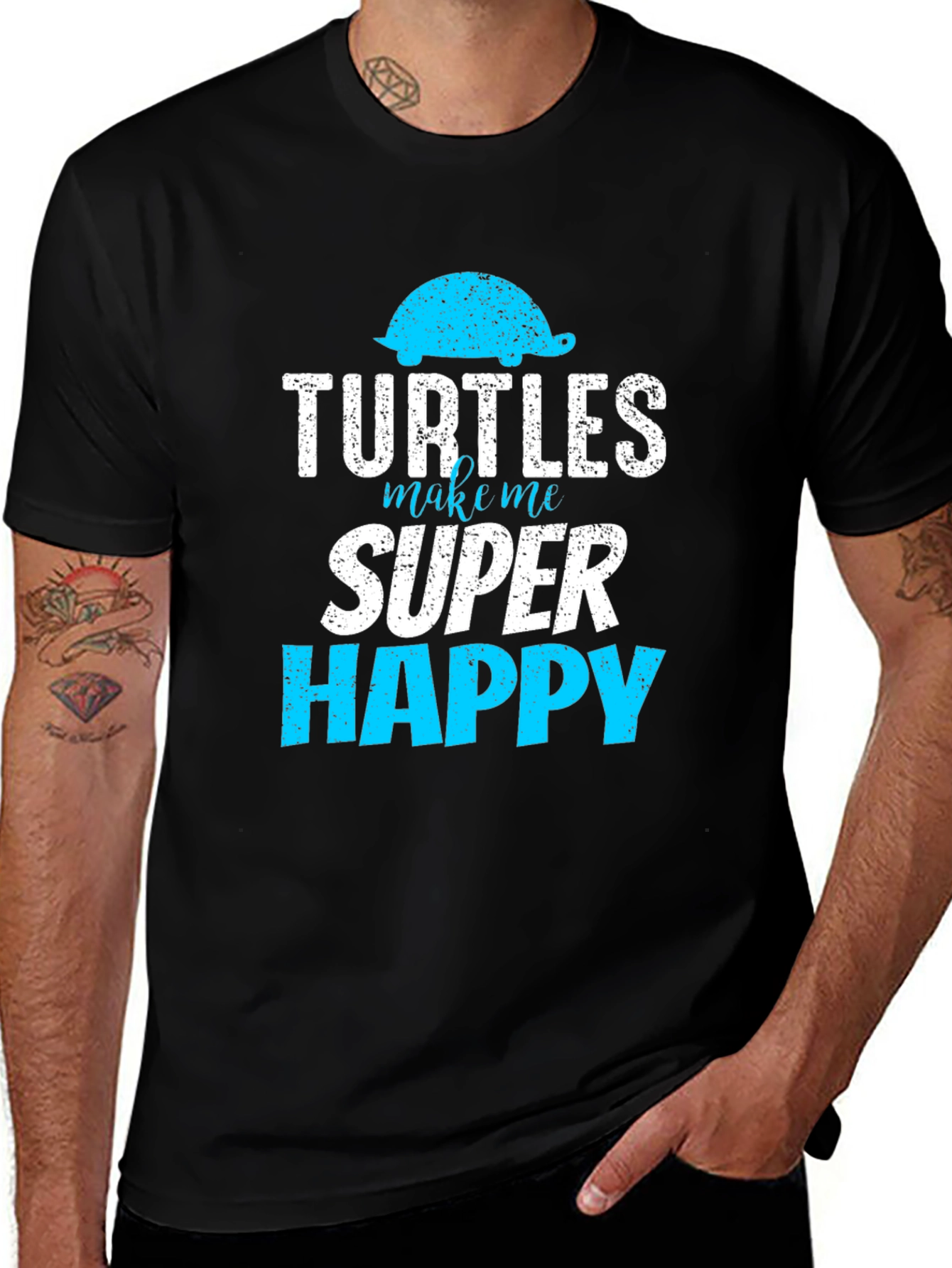 Turtles Make Me Super Happy Black Graphic T-Shirt
