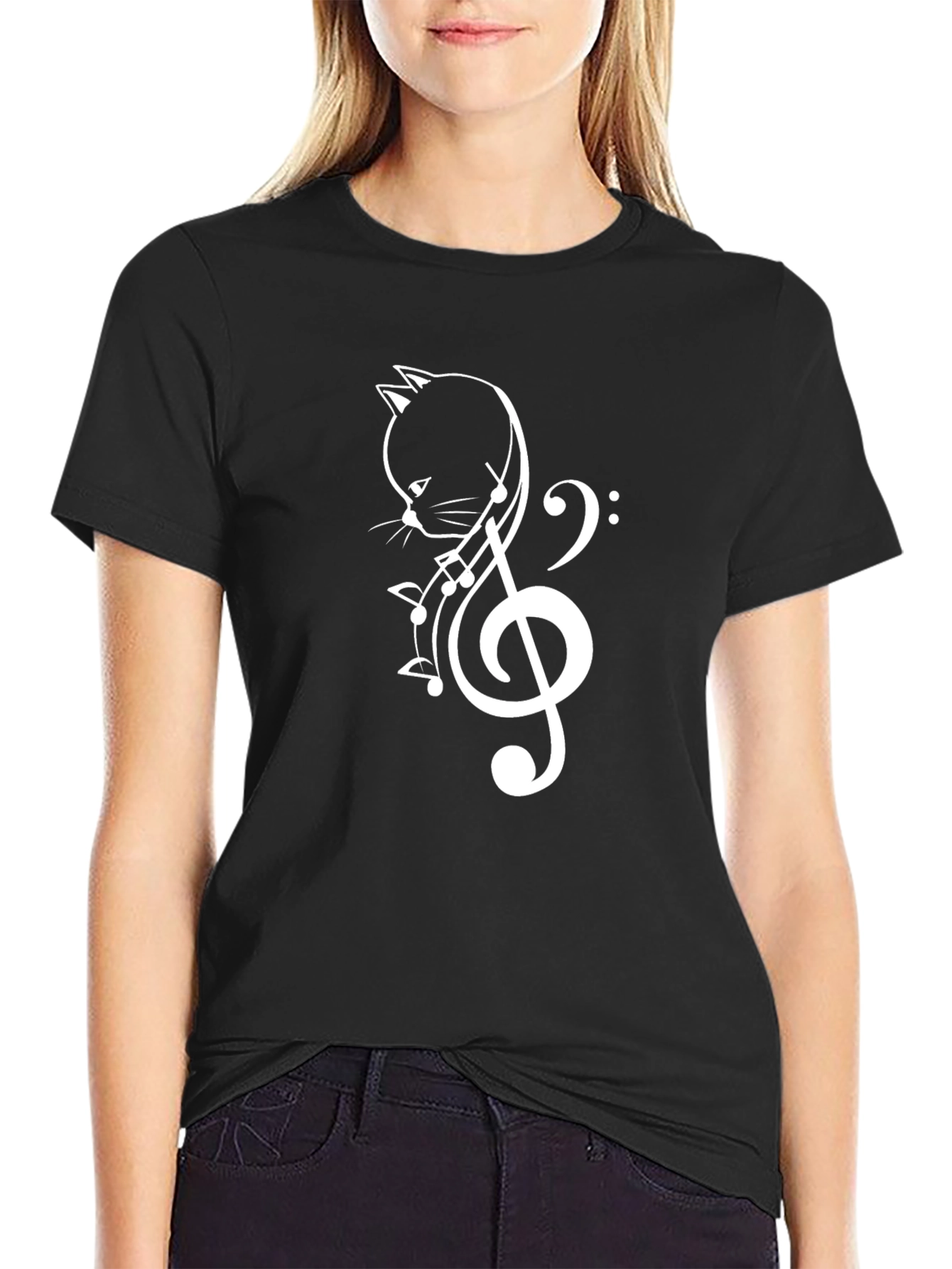 Music Cat Graphic Tee - Black