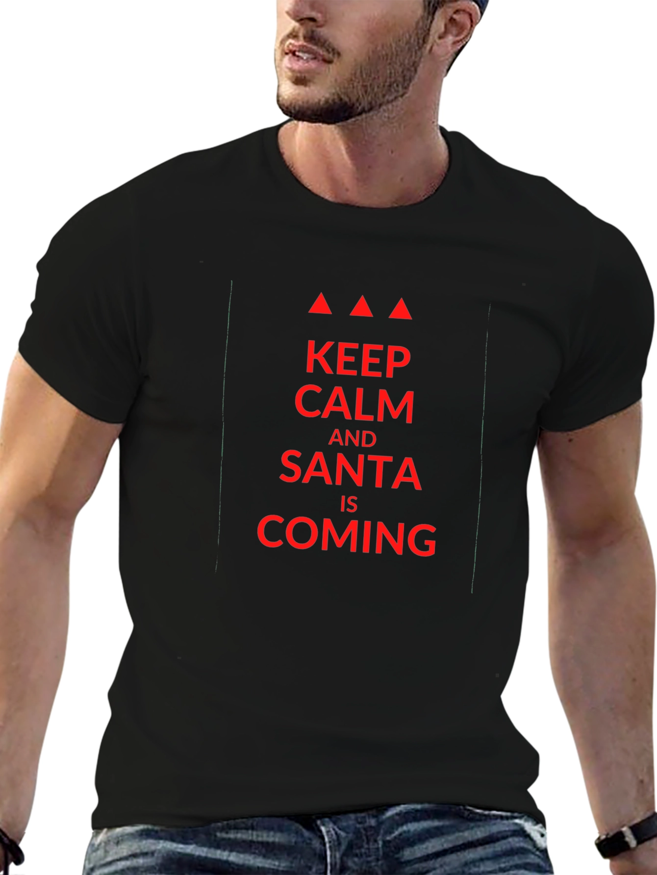 Keep Calm Santa Is Coming Black T-Shirt