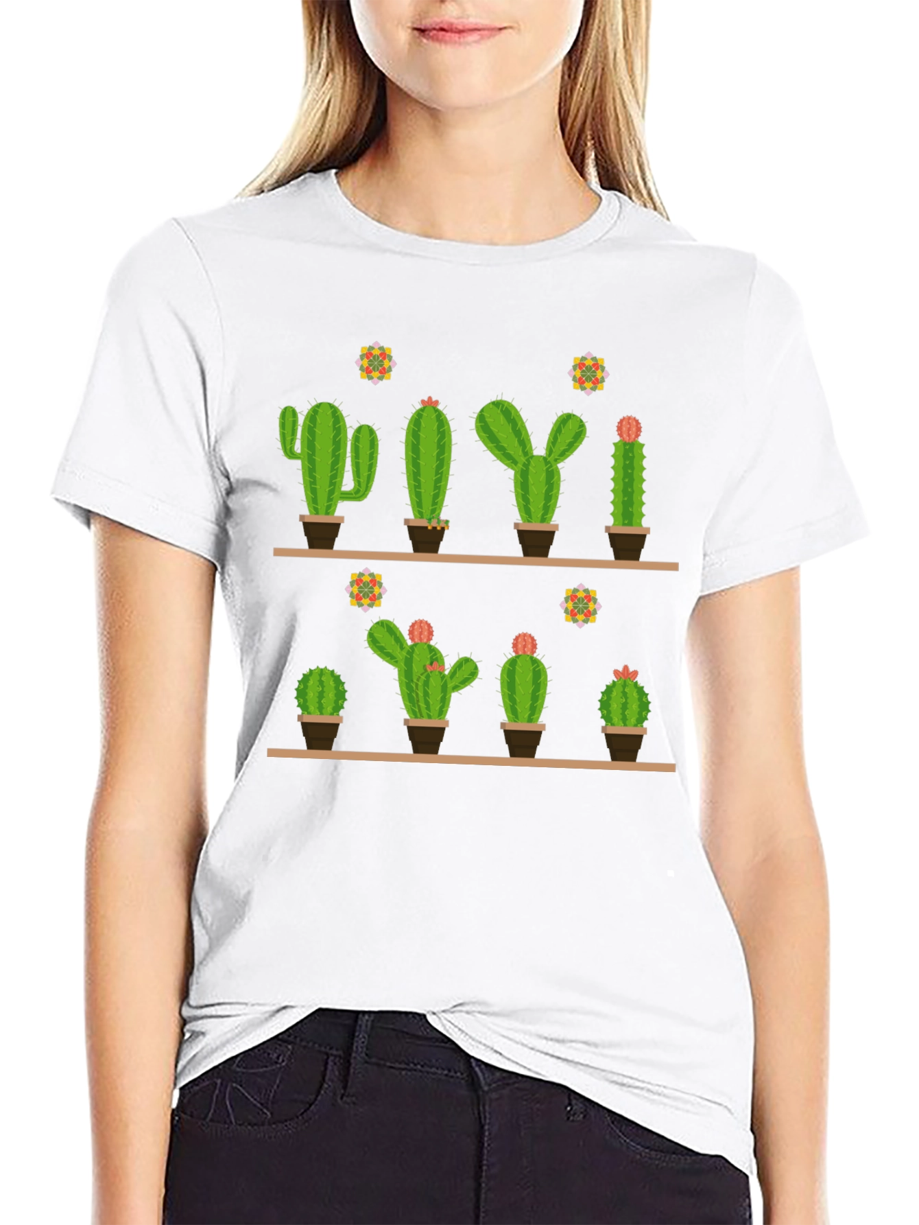 Cactus Print Black T-Shirt