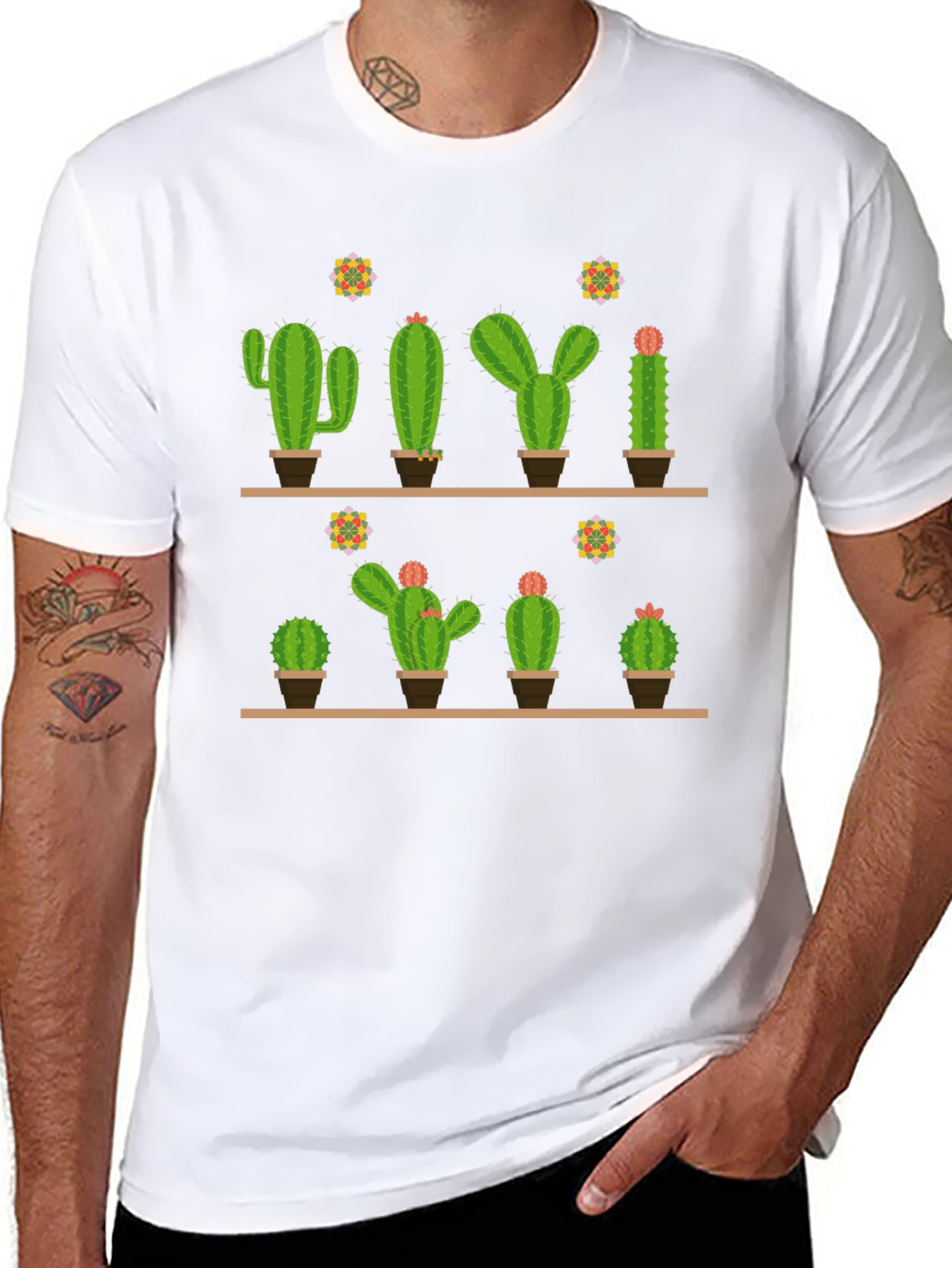 Cactus Print Black T-Shirt