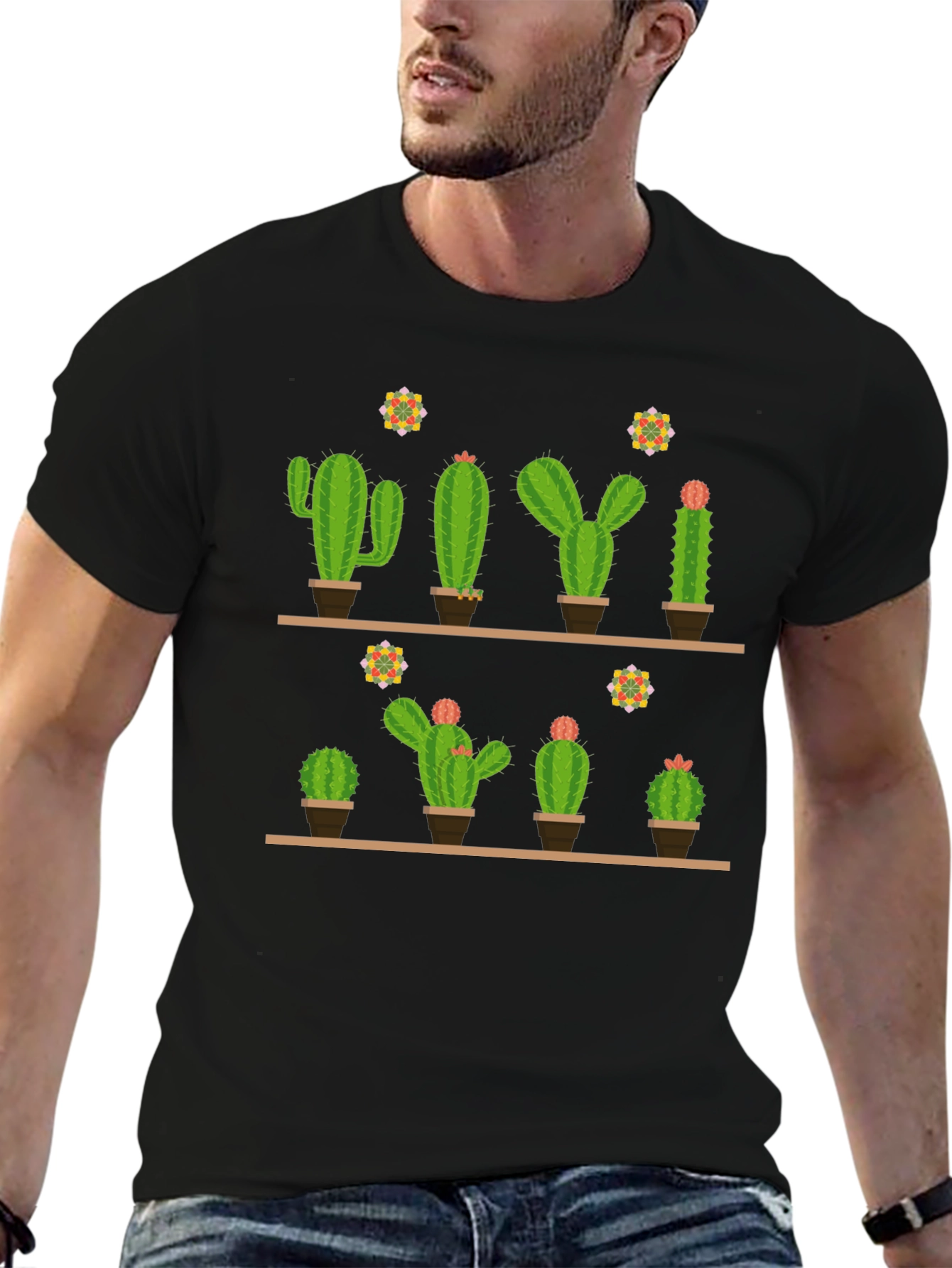 Cactus Print Black T-Shirt