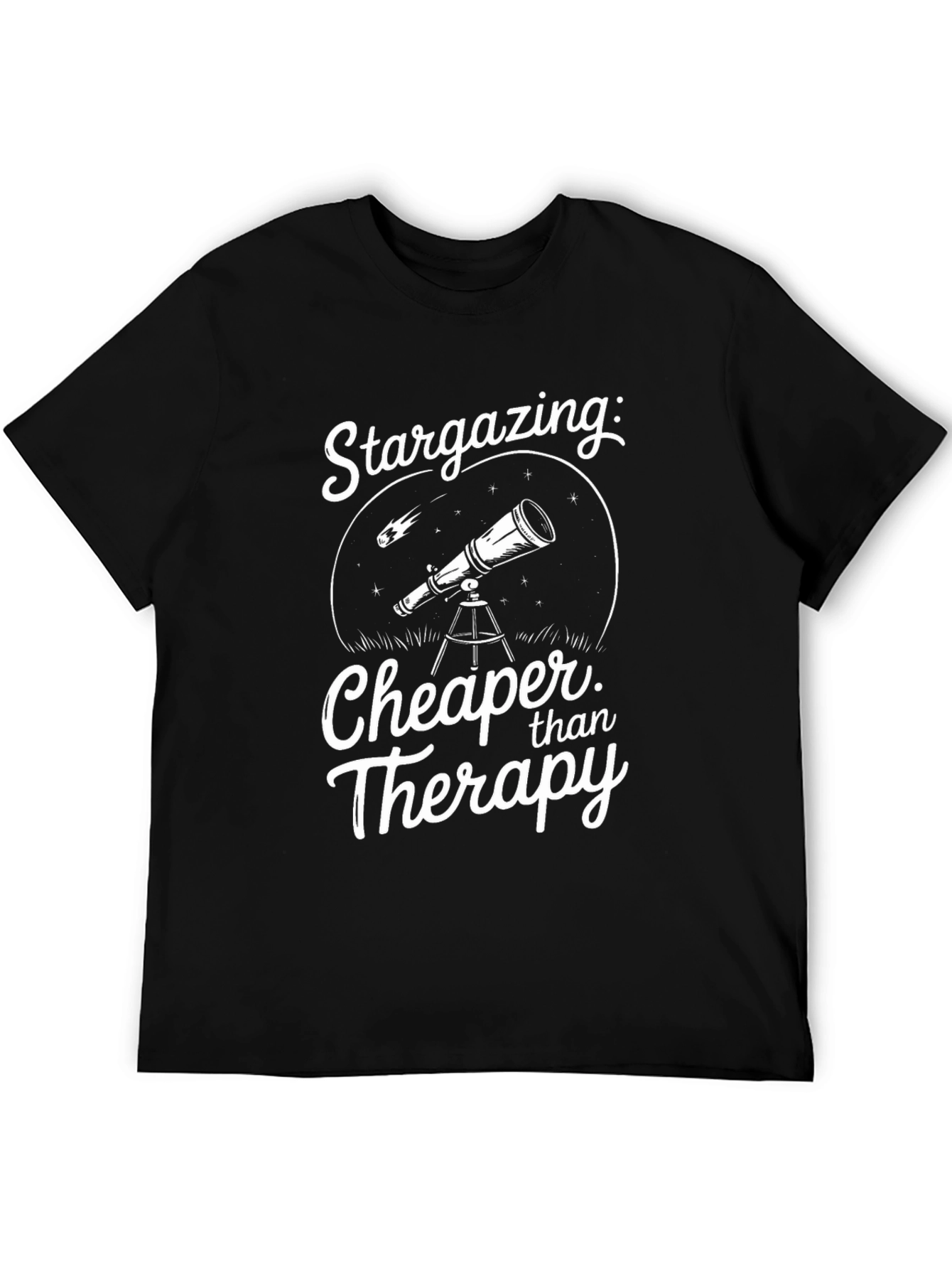 Stargazing Cheaper Than Therapy Black T-Shirt