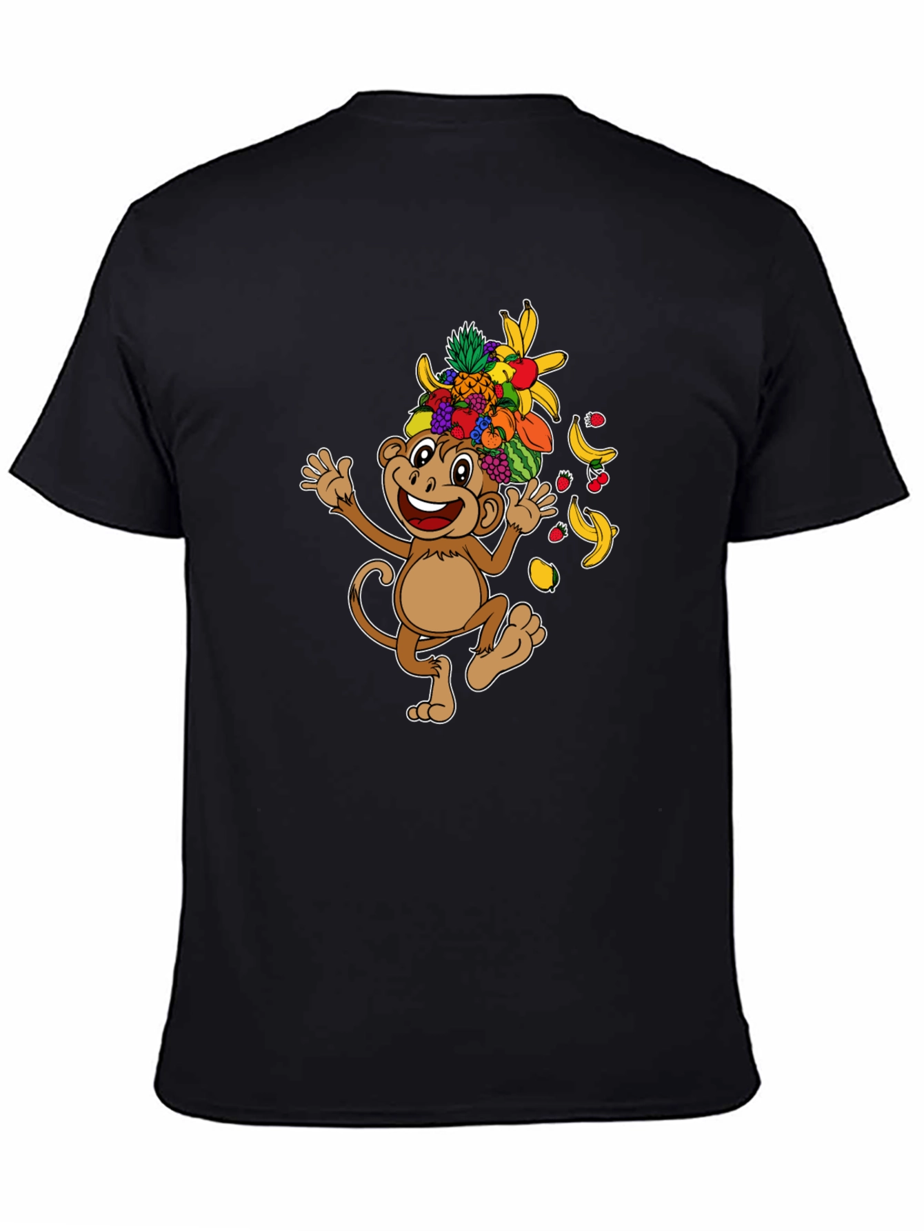 Fun Monkey Fruit Head T-Shirt - Black Cotton Tee