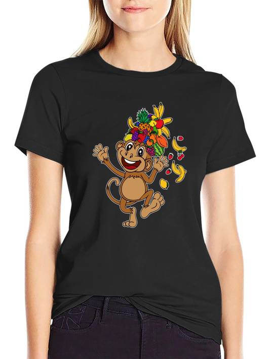 Fun Monkey Fruit Head T-Shirt - Black Cotton Tee