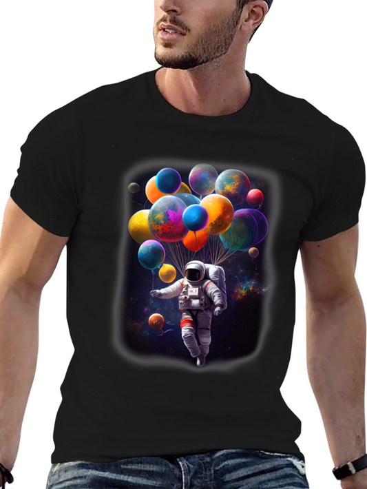 Astronaut in Space Balloons Graphic T-Shirt