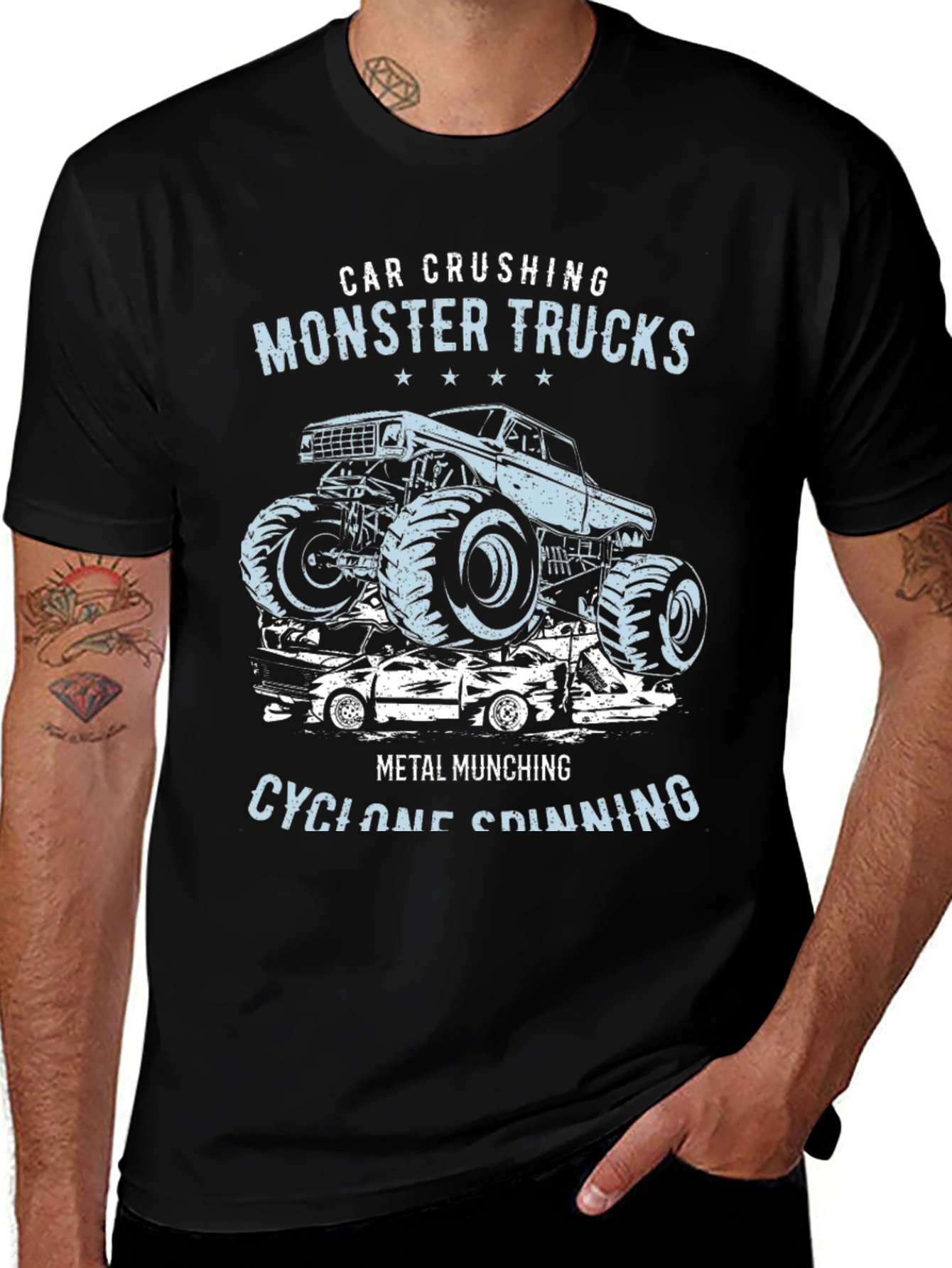 Monster Truck Crushing Cars Graphic Tee