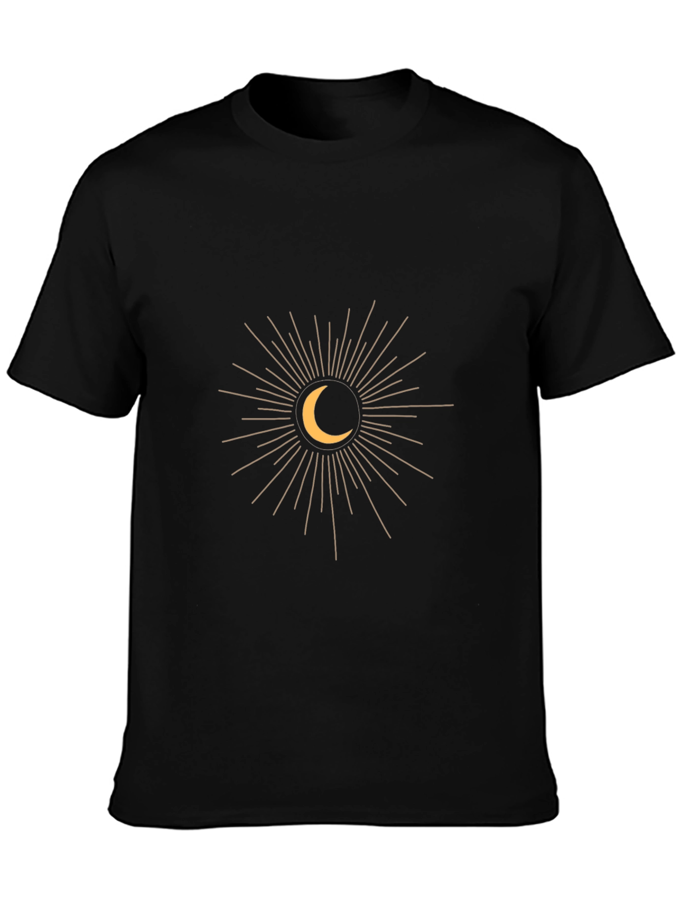 Mens Black T-Shirt with Crescent Moon Burst Graphic
