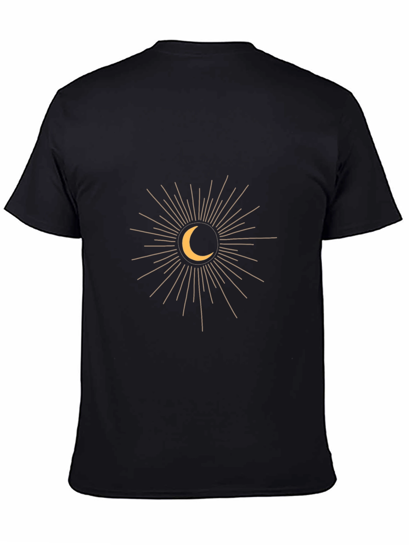 Mens Black T-Shirt with Crescent Moon Burst Graphic