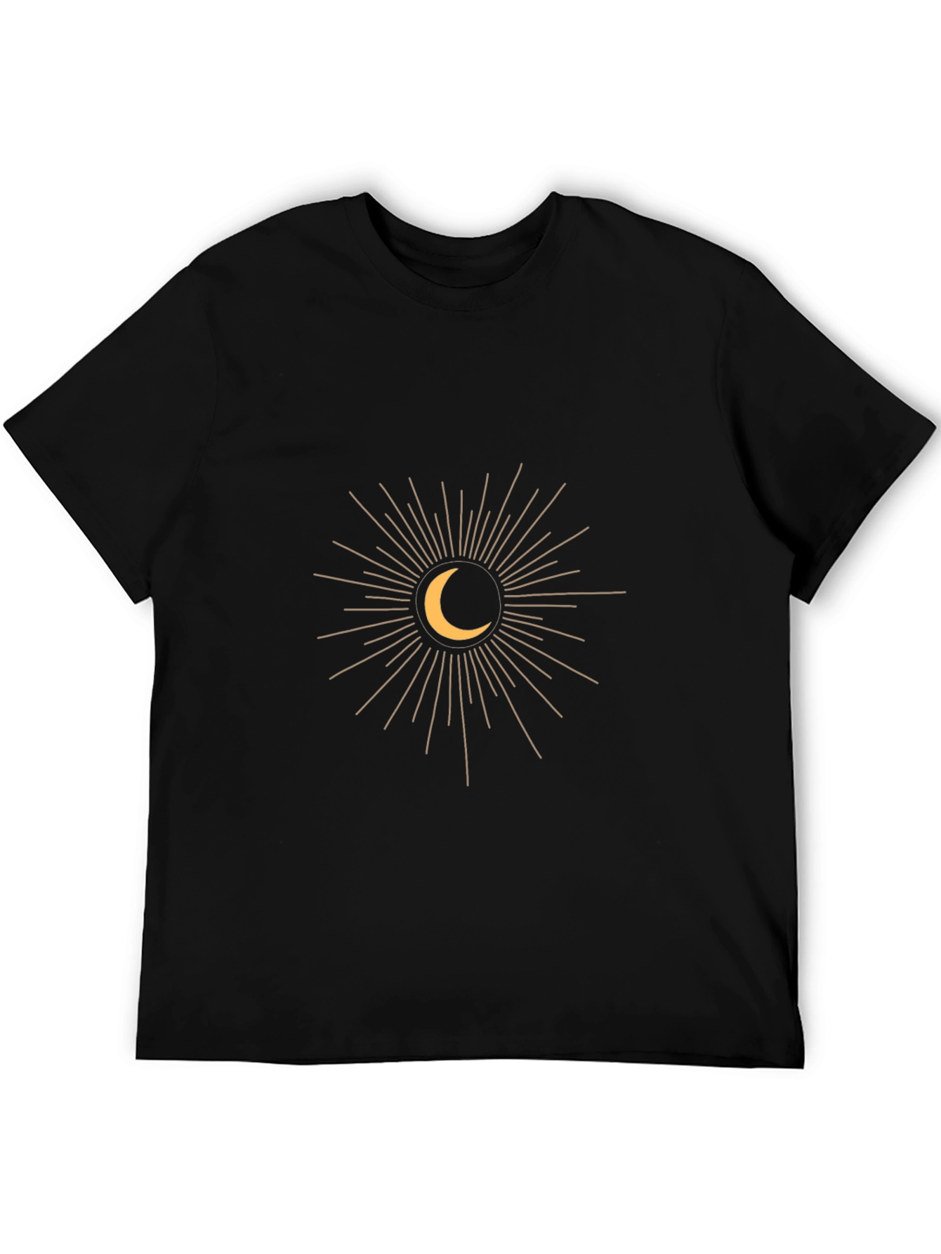 Mens Black T-Shirt with Crescent Moon Burst Graphic