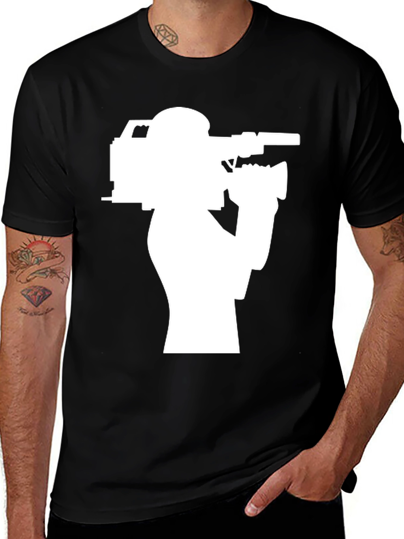 Cameraman Silhouette T-Shirt - Black Crew Neck