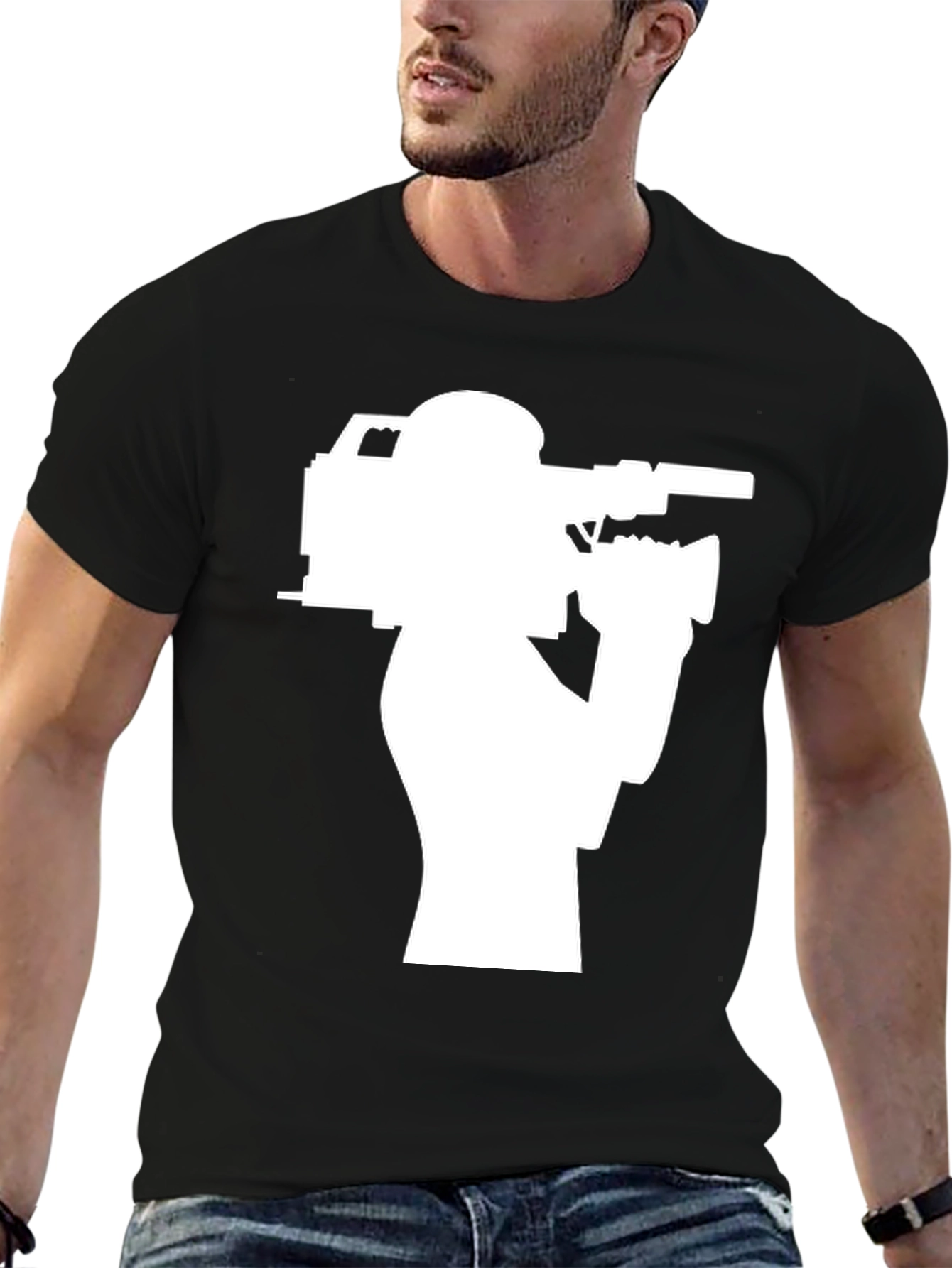Cameraman Silhouette T-Shirt - Black Crew Neck