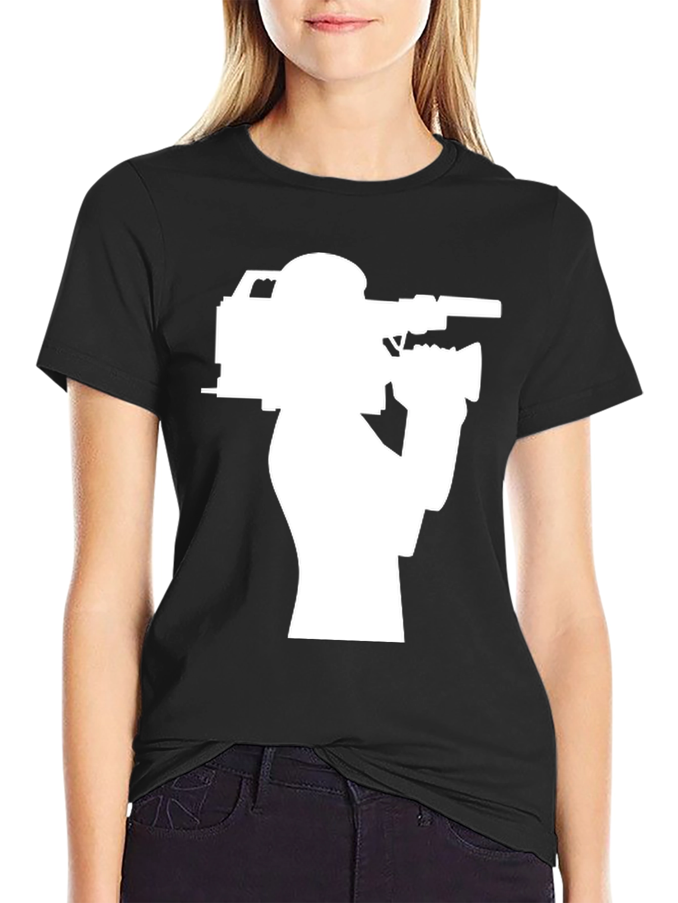 Cameraman Silhouette T-Shirt - Black Crew Neck