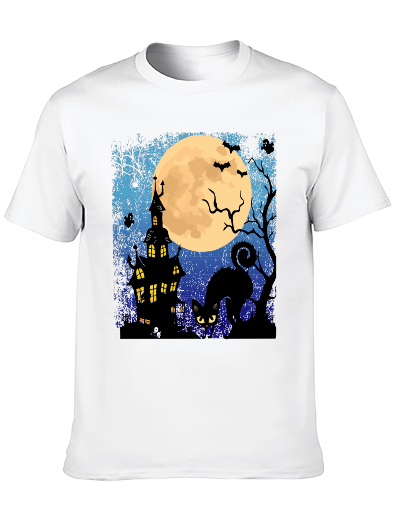 Halloween Black Cat & Haunted House T-Shirt