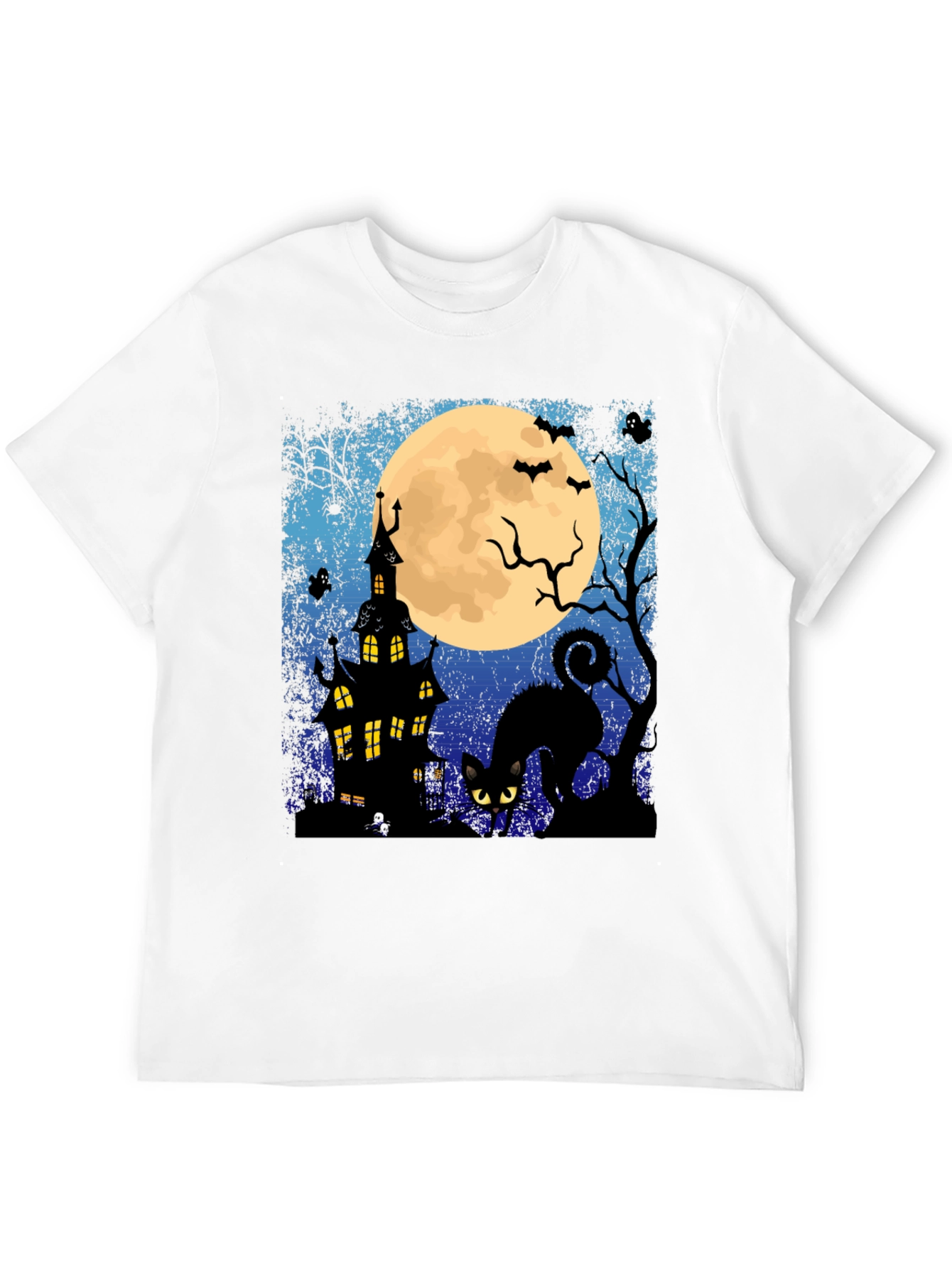 Halloween Black Cat & Haunted House T-Shirt