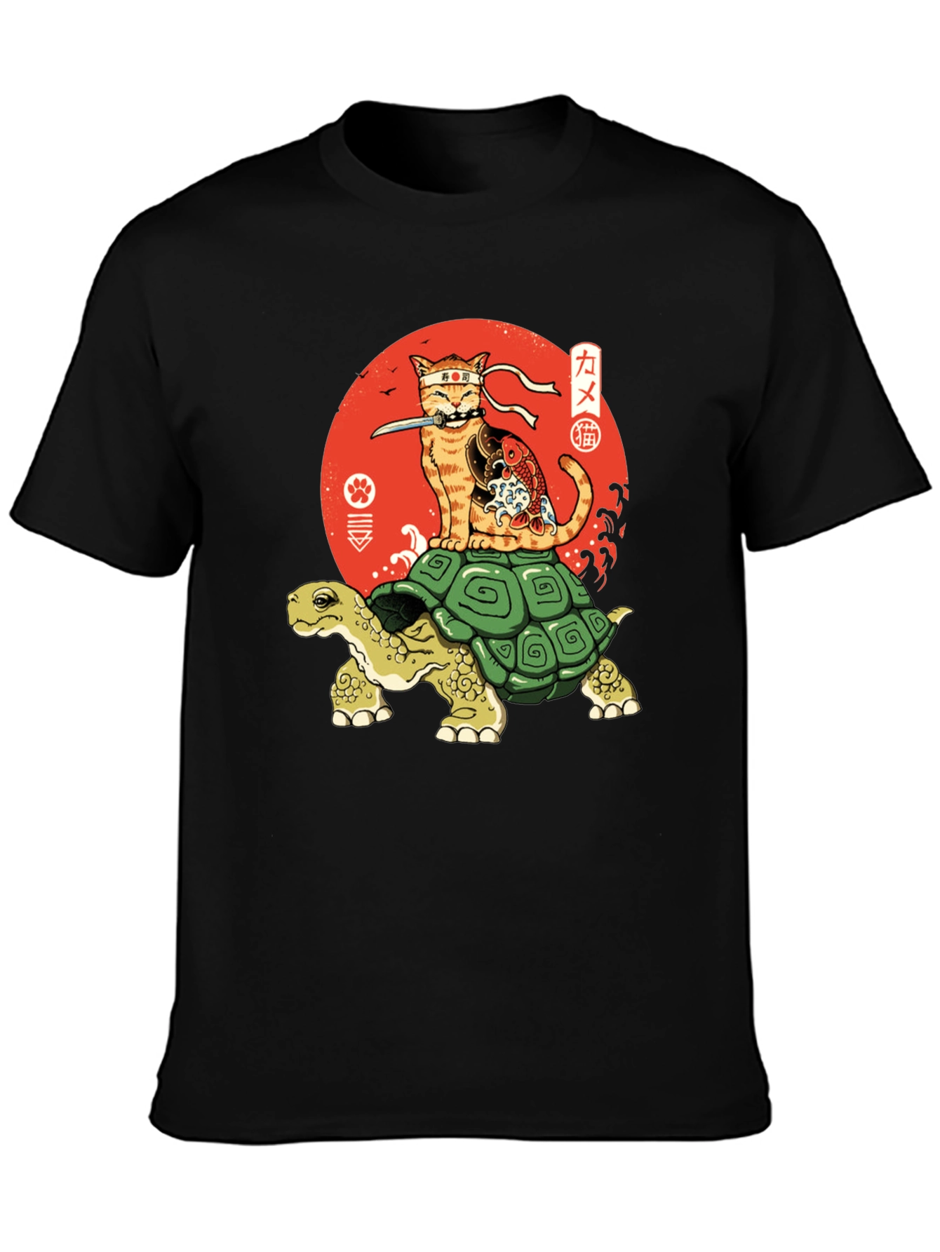 Ninja Cat Riding Turtle Graphic Tee