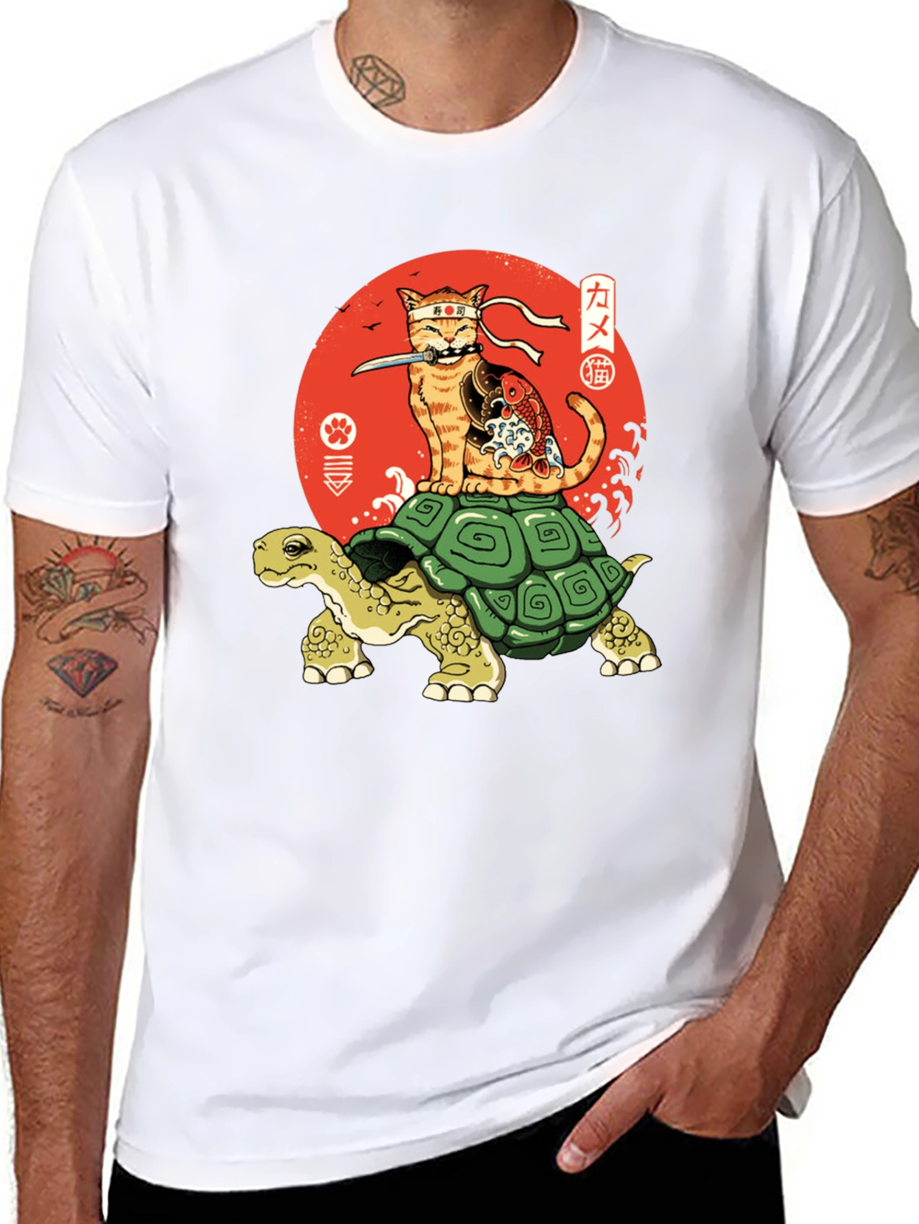 Ninja Cat Riding Turtle Graphic Tee