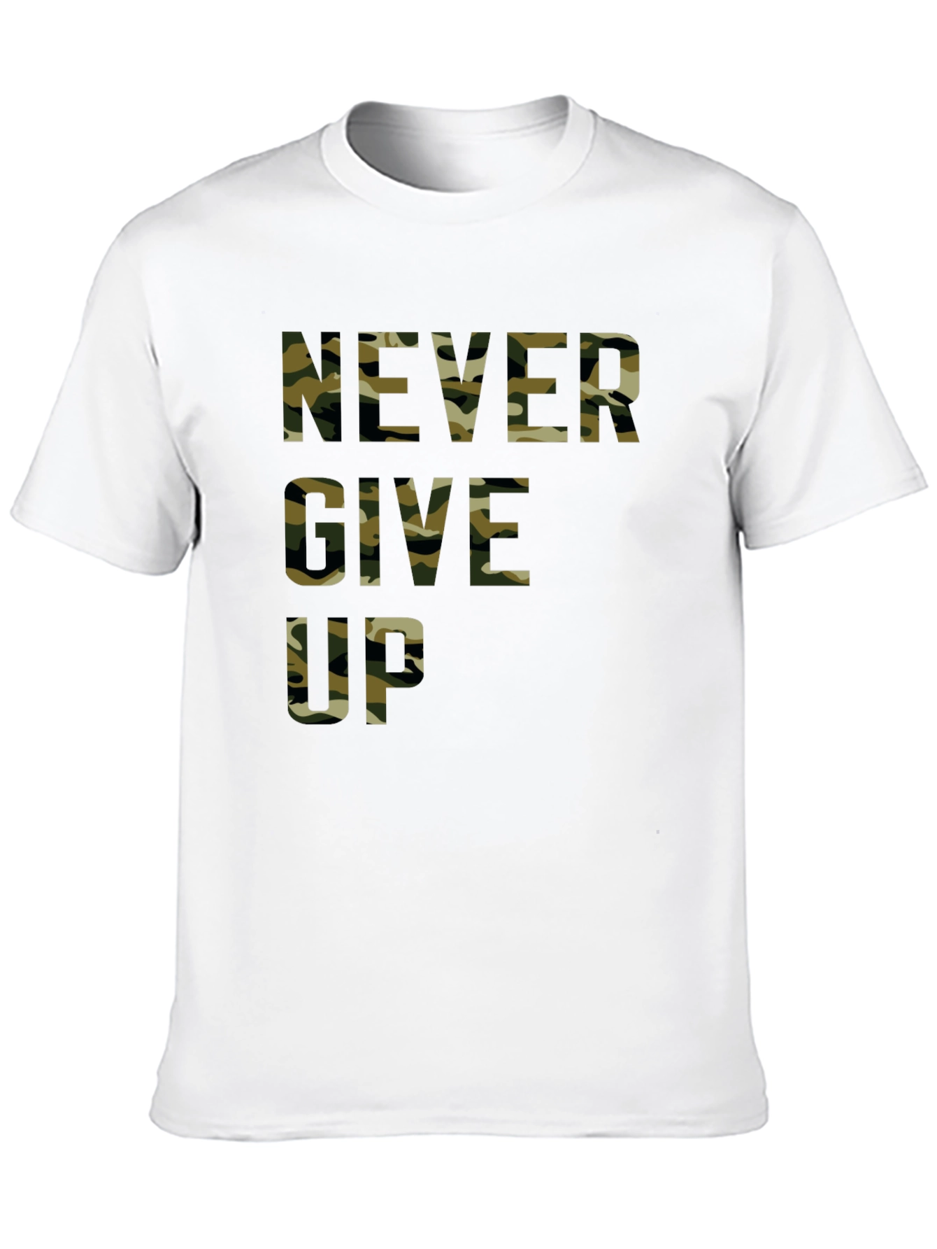Camo Never Give Up Black T-Shirt - Motivational Tee