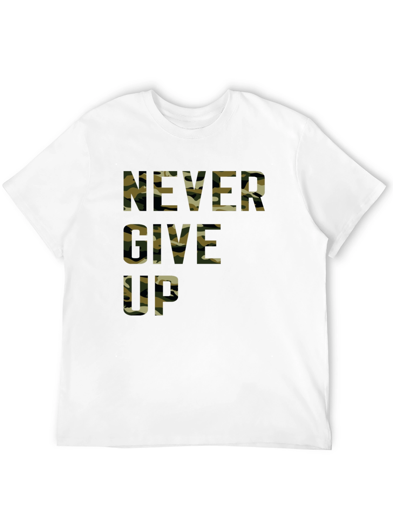 Camo Never Give Up Black T-Shirt - Motivational Tee