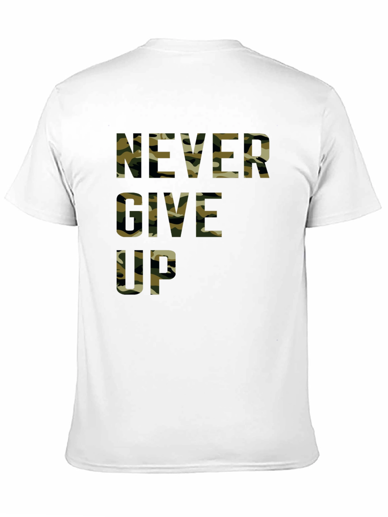 Camo Never Give Up Black T-Shirt - Motivational Tee