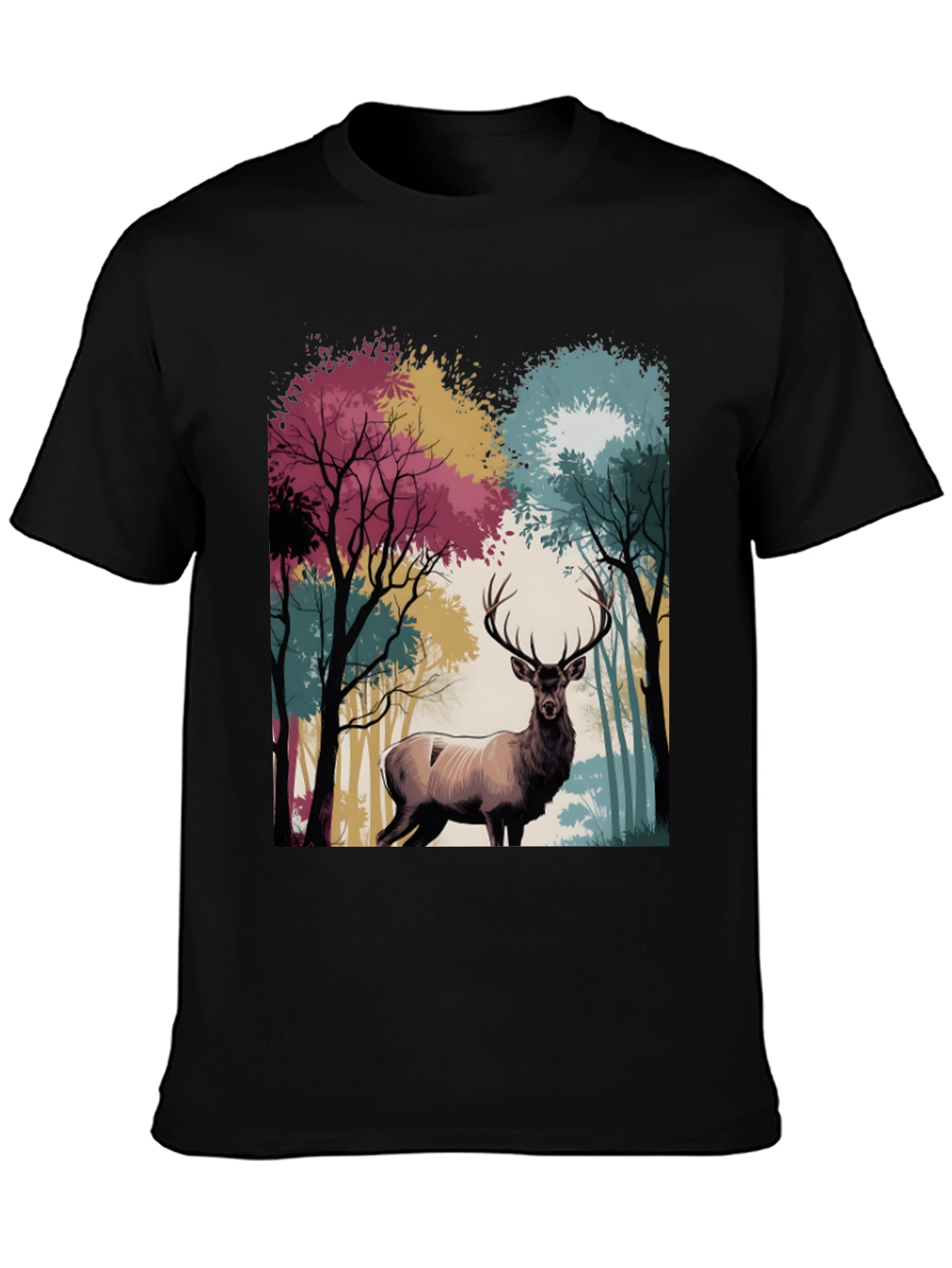 Nature Deer Graphic Tee - Black Casual T-Shirt