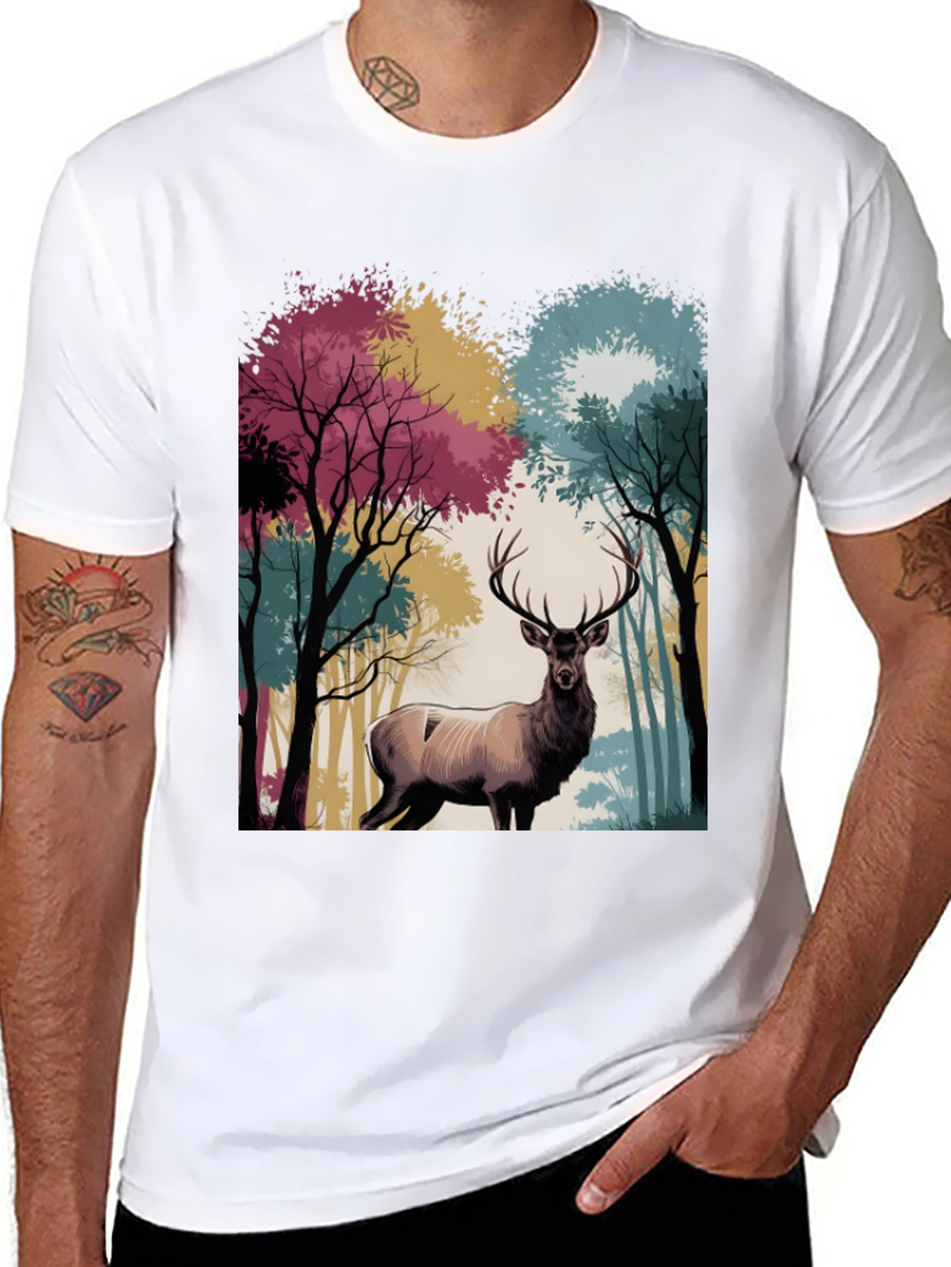 Nature Deer Graphic Tee - Black Casual T-Shirt