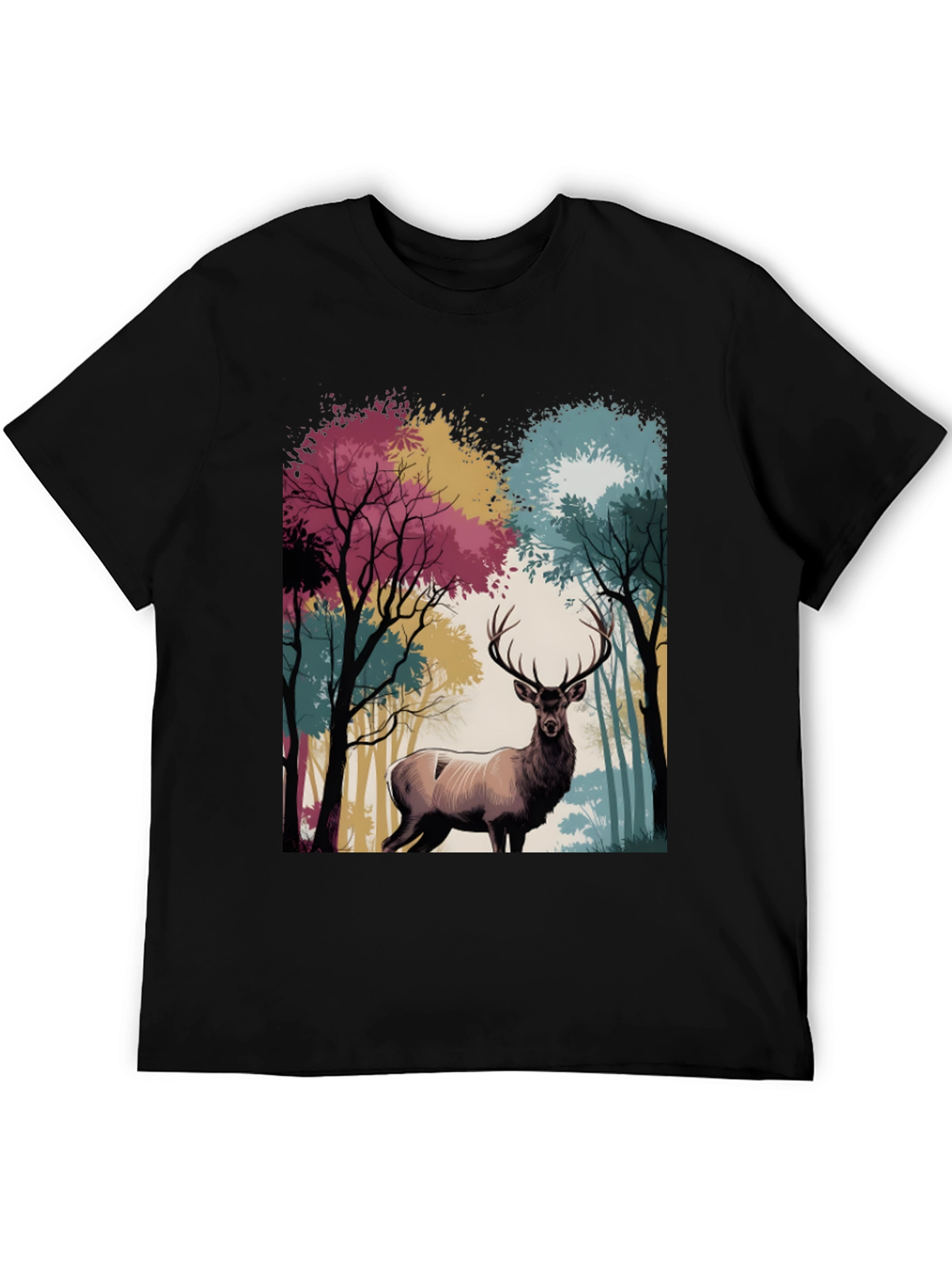 Nature Deer Graphic Tee - Black Casual T-Shirt