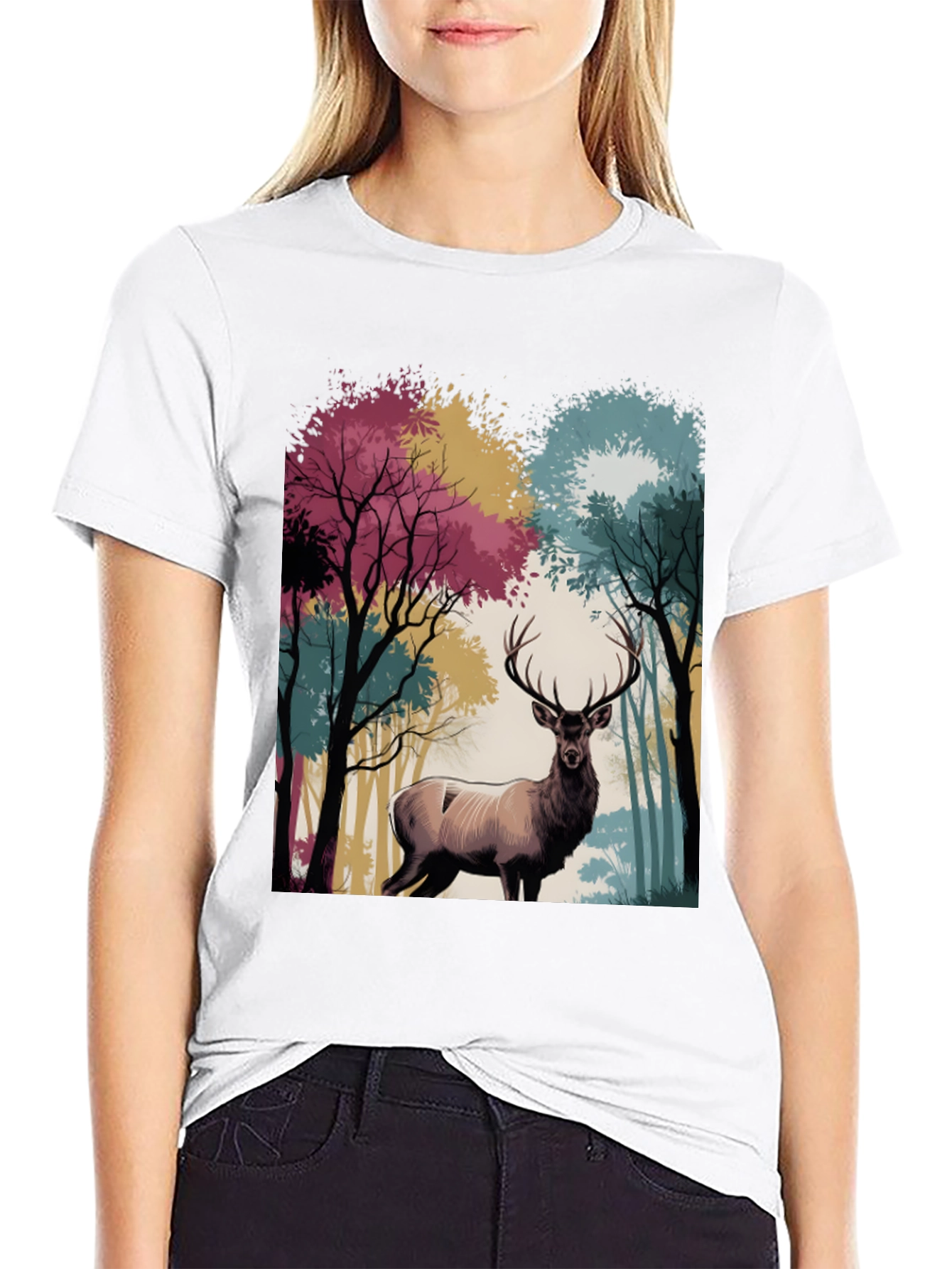 Nature Deer Graphic Tee - Black Casual T-Shirt
