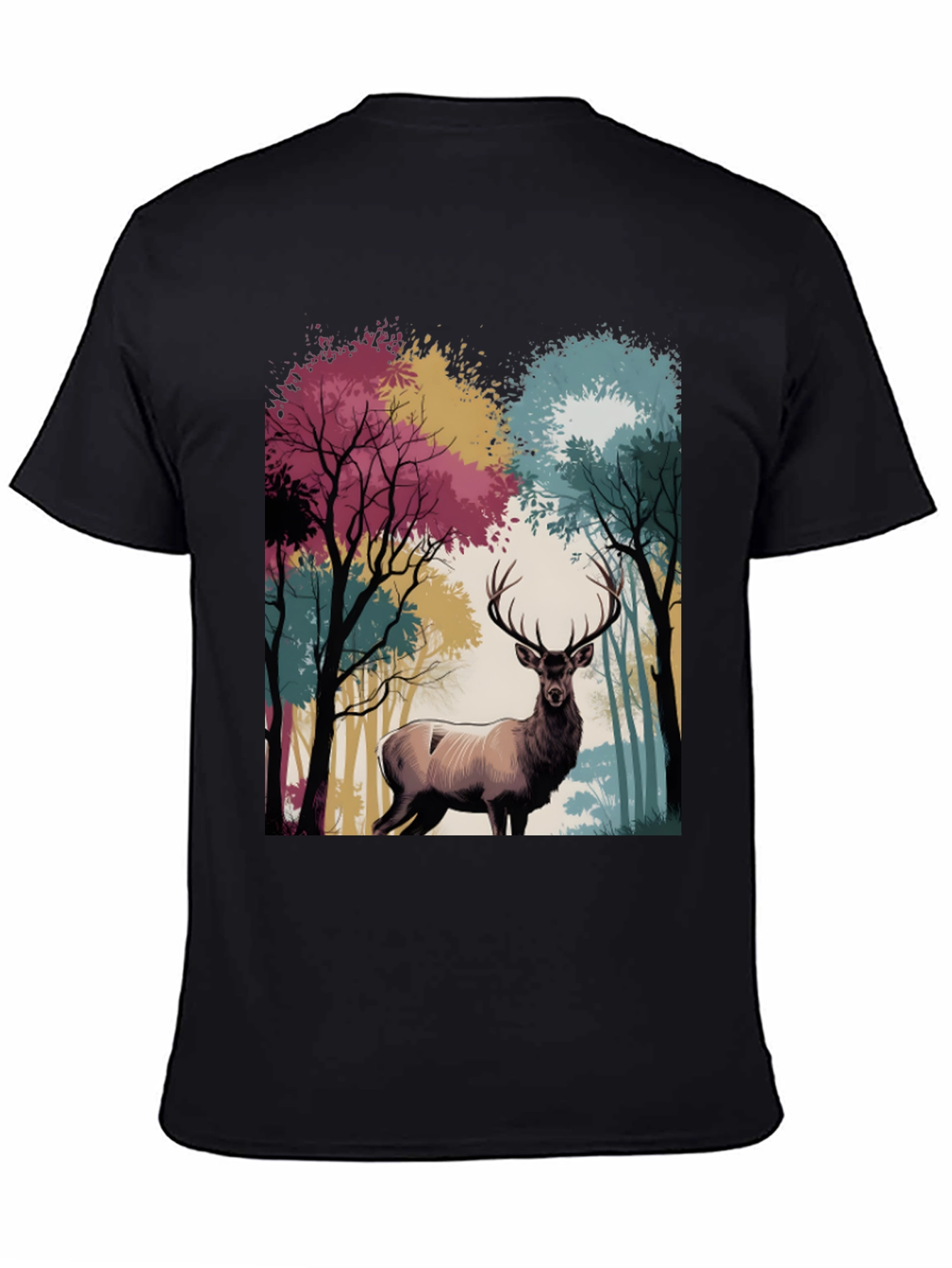 Nature Deer Graphic Tee - Black Casual T-Shirt