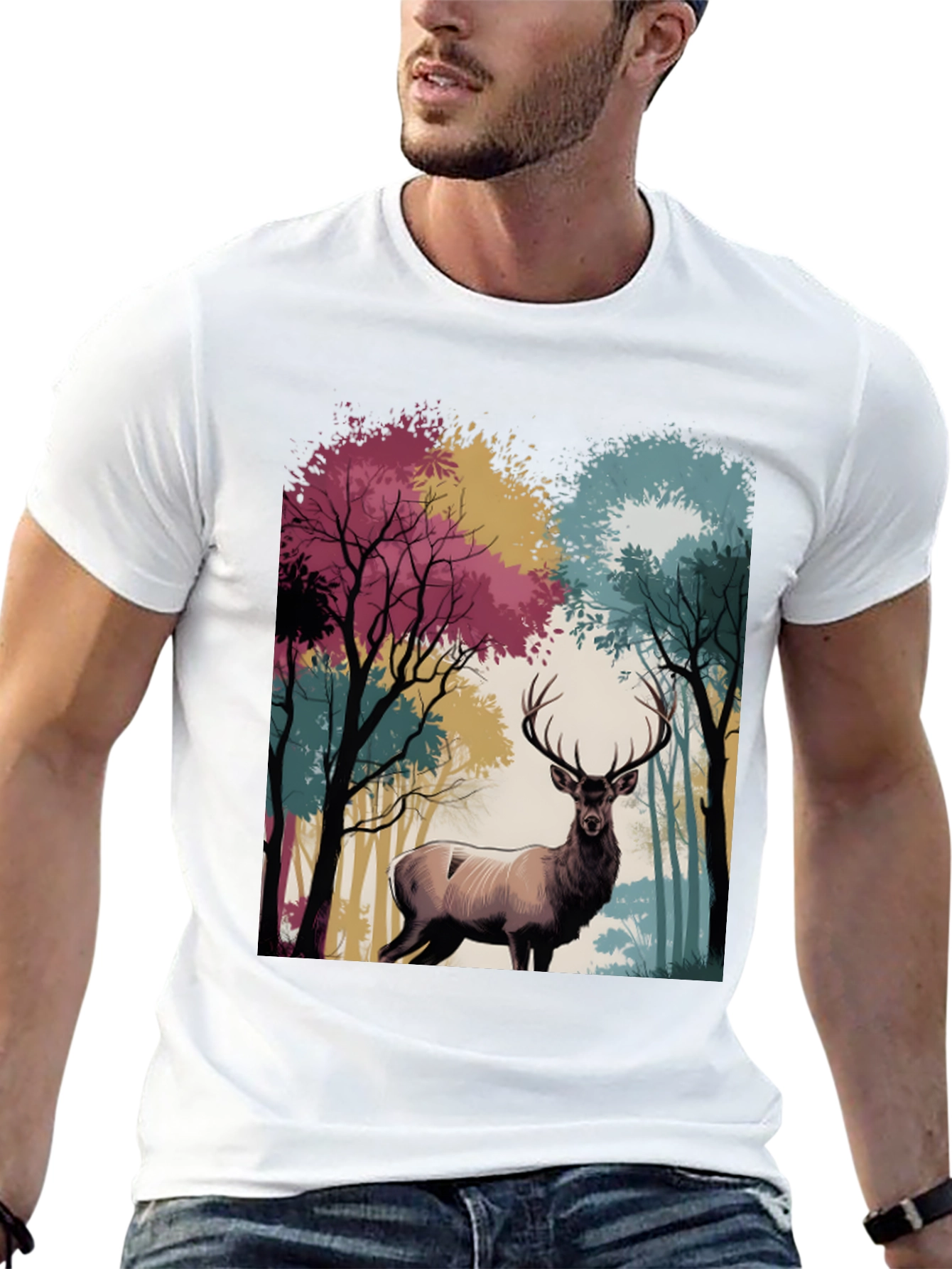 Nature Deer Graphic Tee - Black Casual T-Shirt