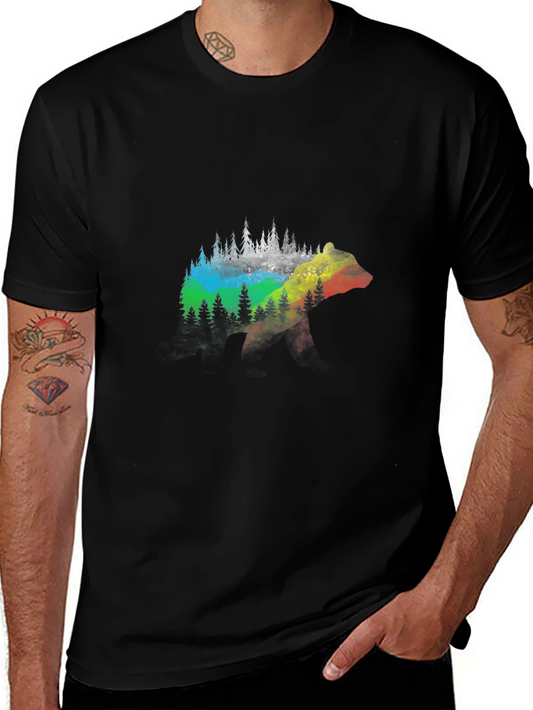 Bear Forest Graphic Tee - Black Cotton Blend