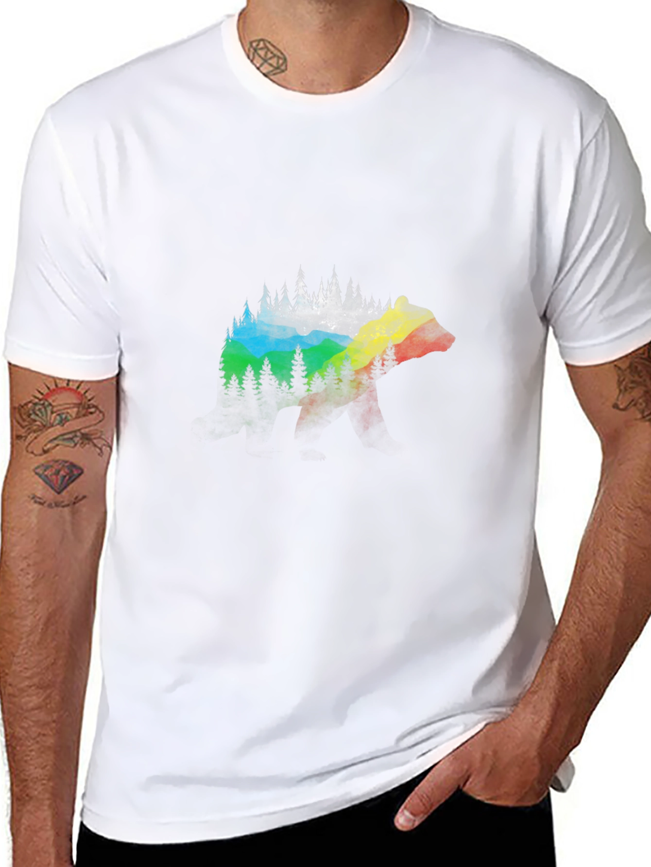 Bear Forest Graphic Tee - Black Cotton Blend
