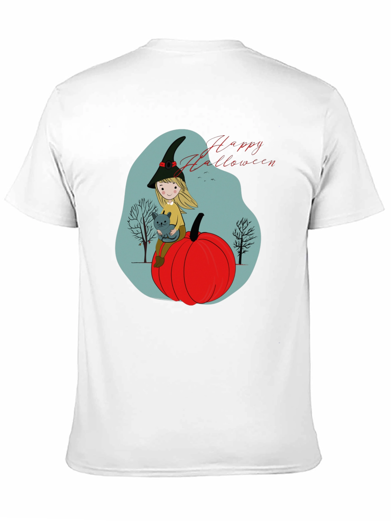 Halloween Witch & Cat Graphic T-Shirt
